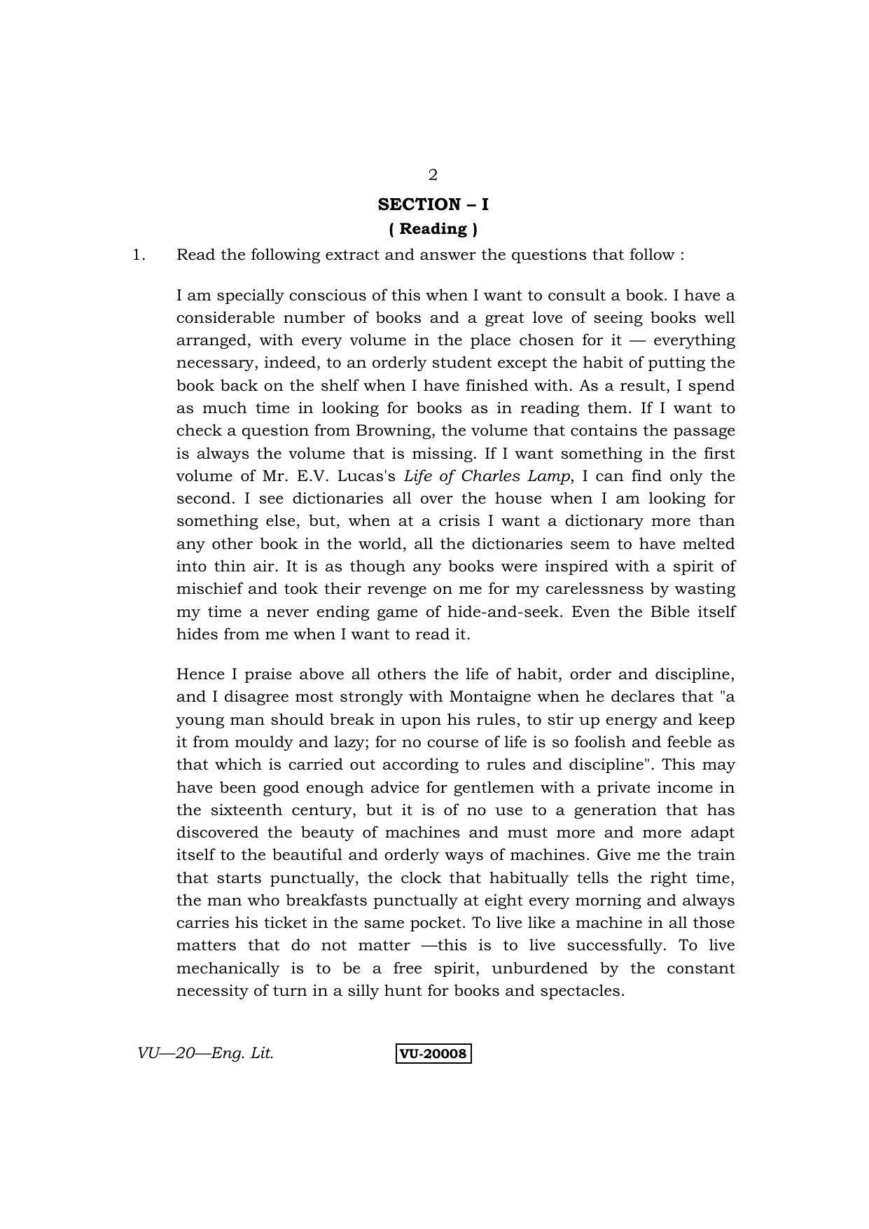 RBSE English Literature 2013 Varishtha Upadhyay Question Paper - Page 2