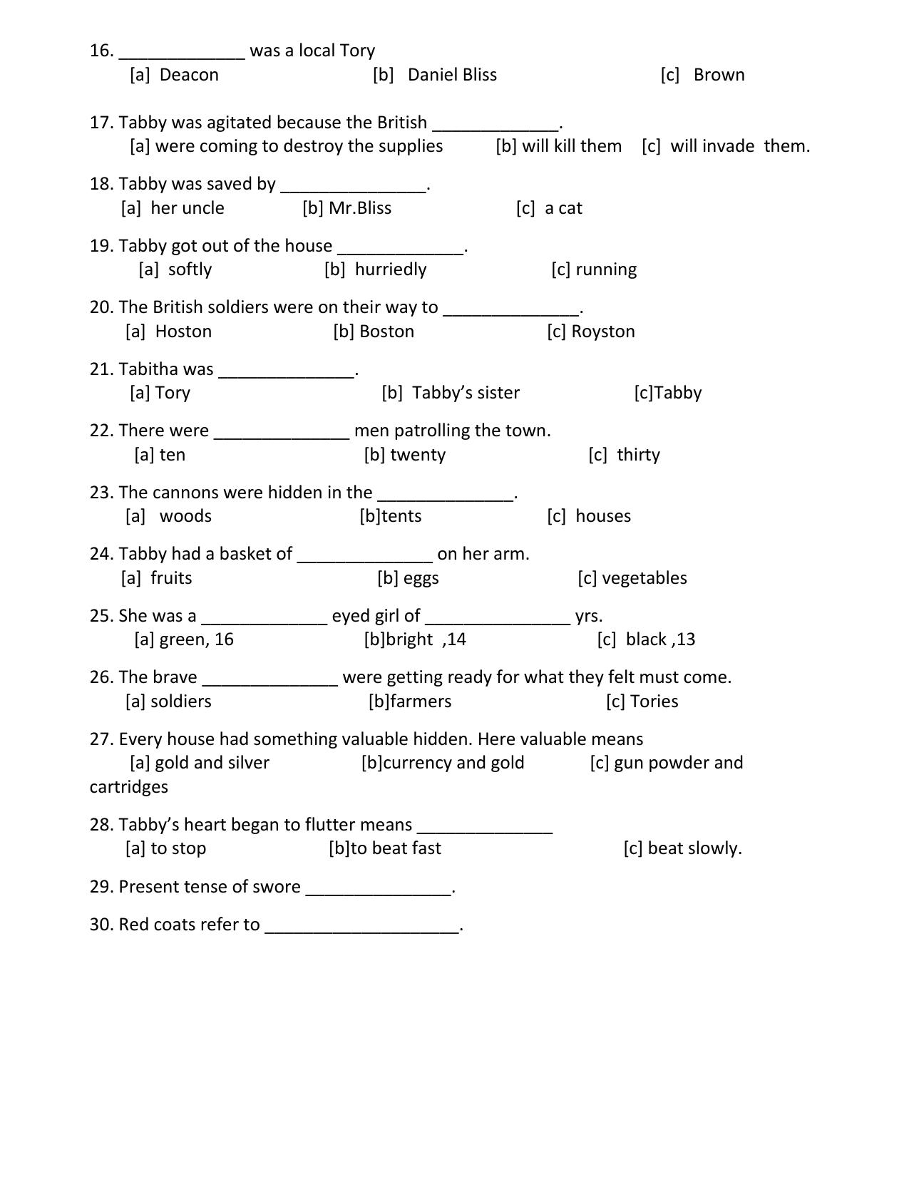 Worksheet for Class 4 English Assignment 48 Tabbys Table Cloth - Page 2