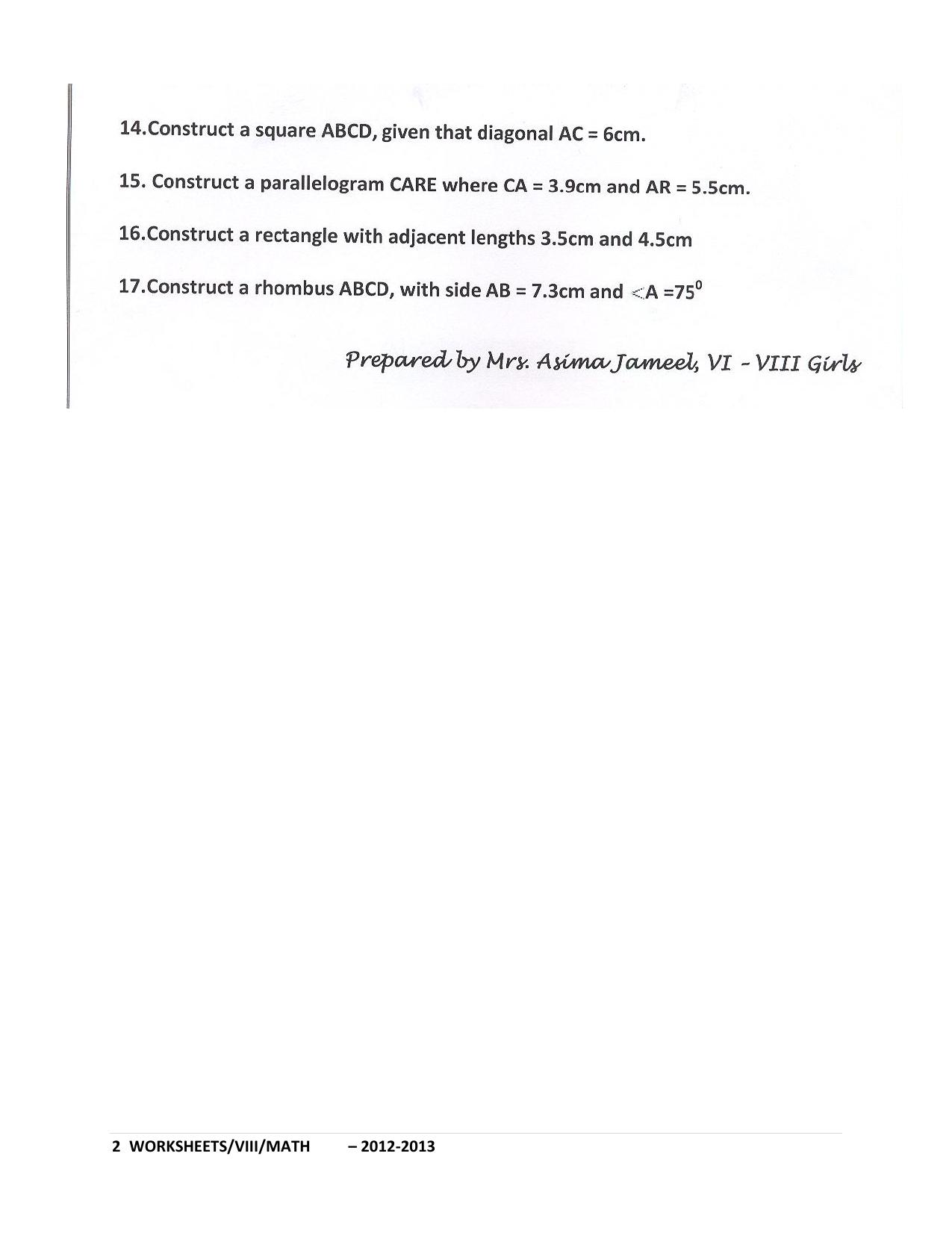 CBSE Worksheets for Class 8 Mathematics Practical Geometry Assignment 3 - Page 2