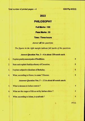 COHSEM 12th Question Papers Improvement 2022 Philosophy