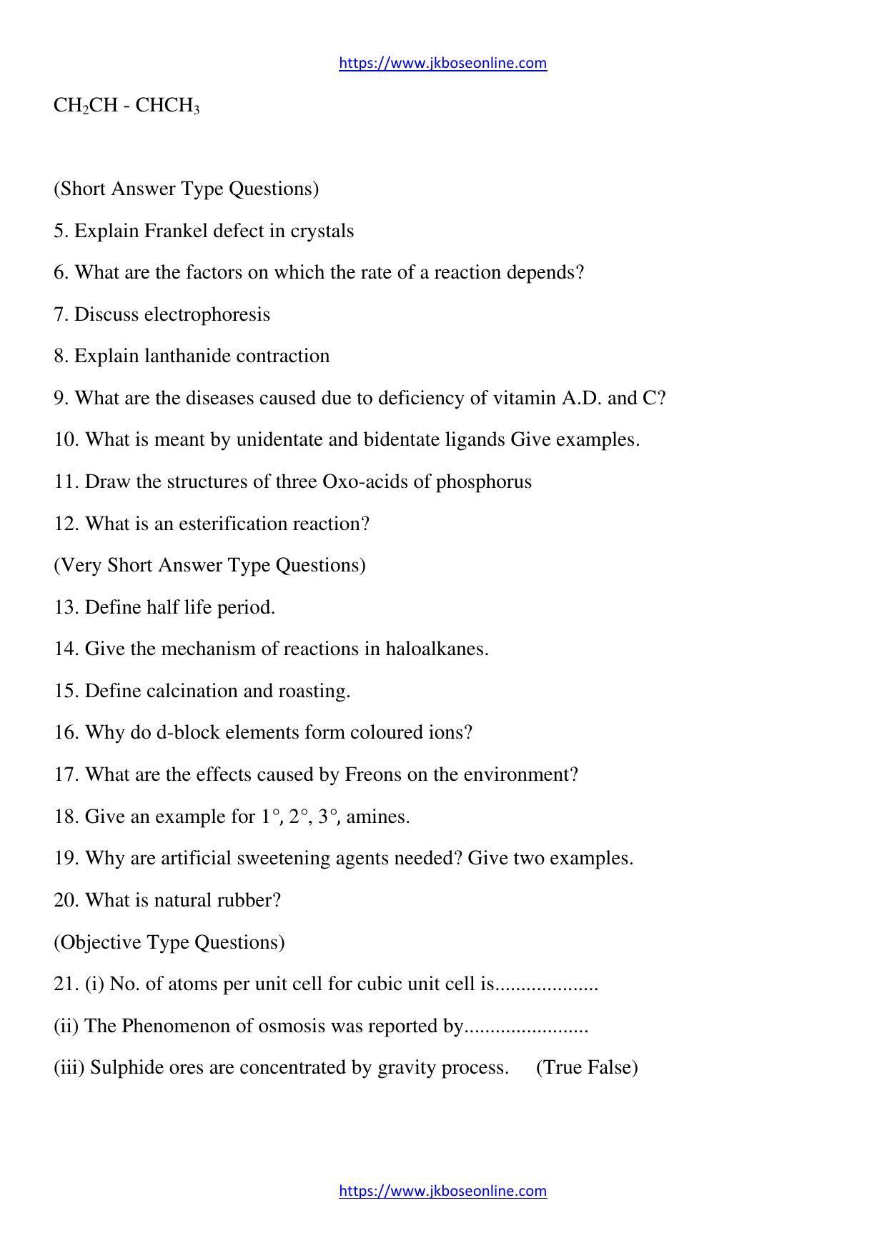 JKBOSE Class 12 Chemistry Question Papers 2016 (11020-X) - Page 2