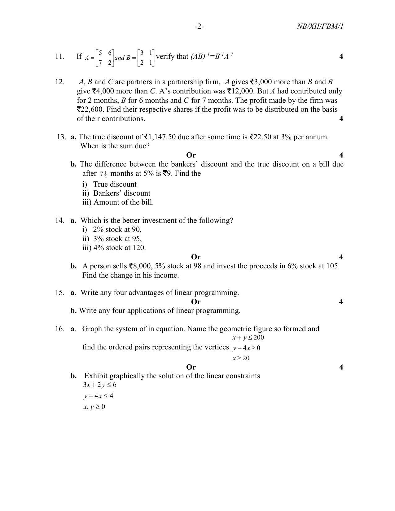 Nagaland Board Class 12 Fundamentals of Business Mathematics 2021 Question Paper - Page 2