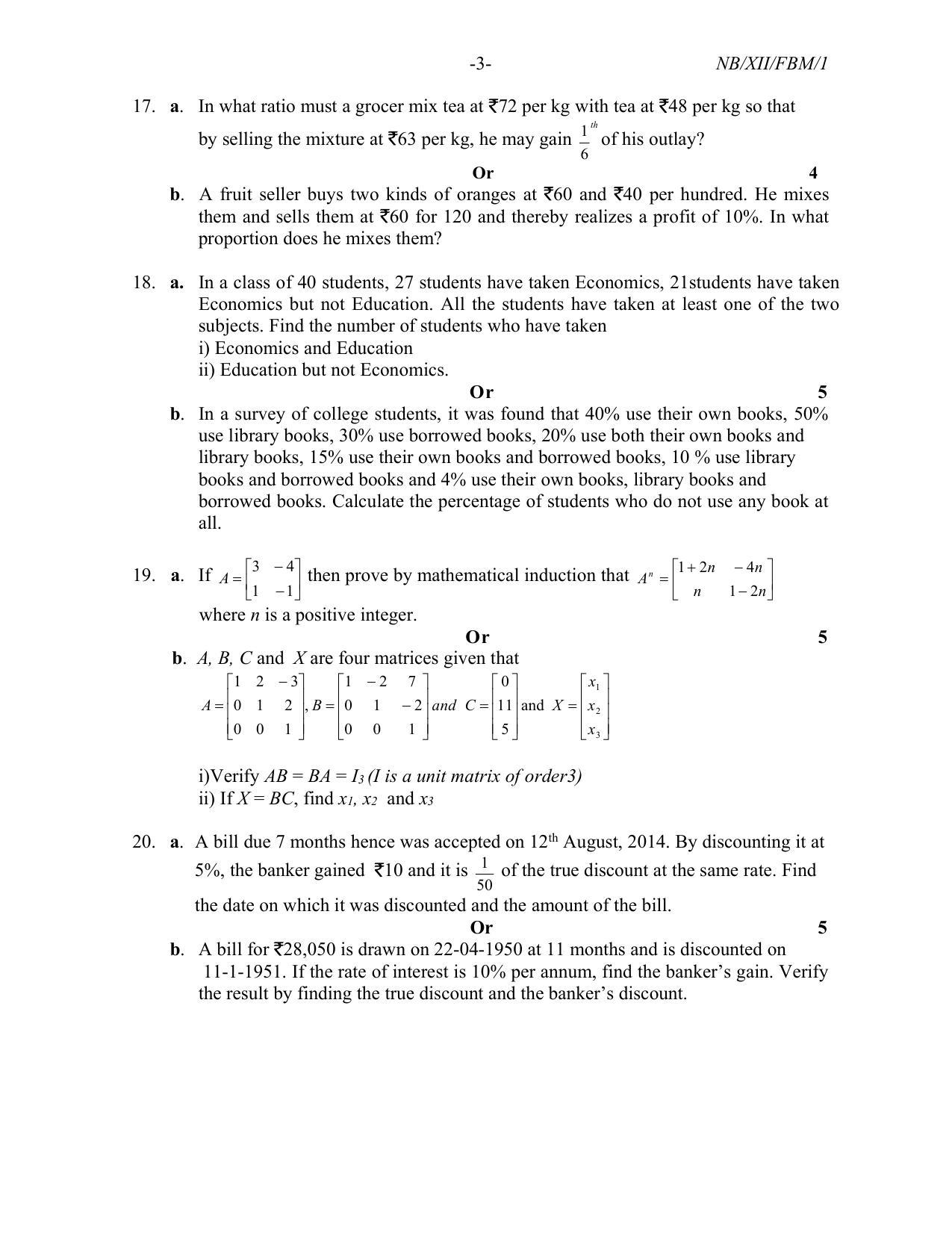 Nagaland Board Class 12 Fundamentals of Business Mathematics 2021 Question Paper - Page 3