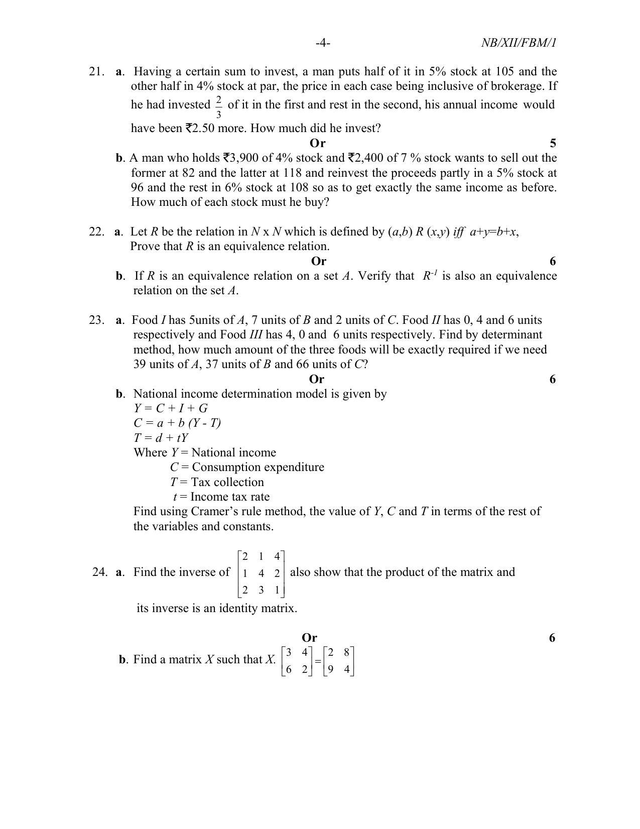 Nagaland Board Class 12 Fundamentals of Business Mathematics 2021 Question Paper - Page 4