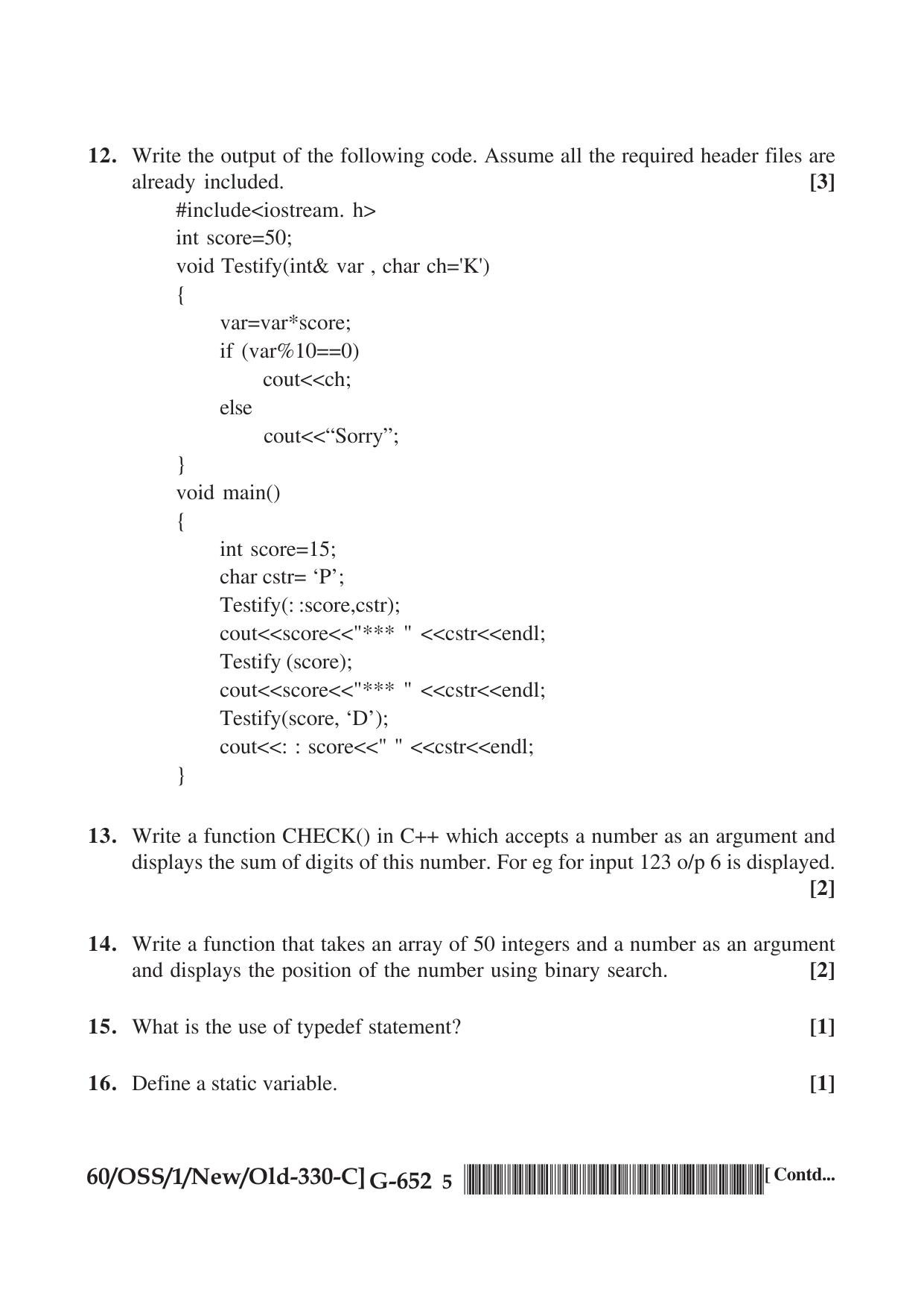 NIOS Jan-Feb 2021 Class 12 Computer Science (SET C) Question Paper - Page 5