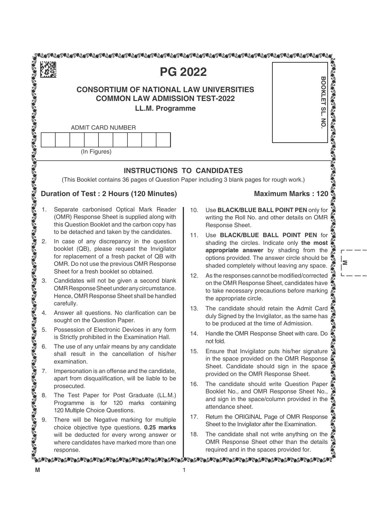 CLAT 2022 PG Question Papers - Page 1