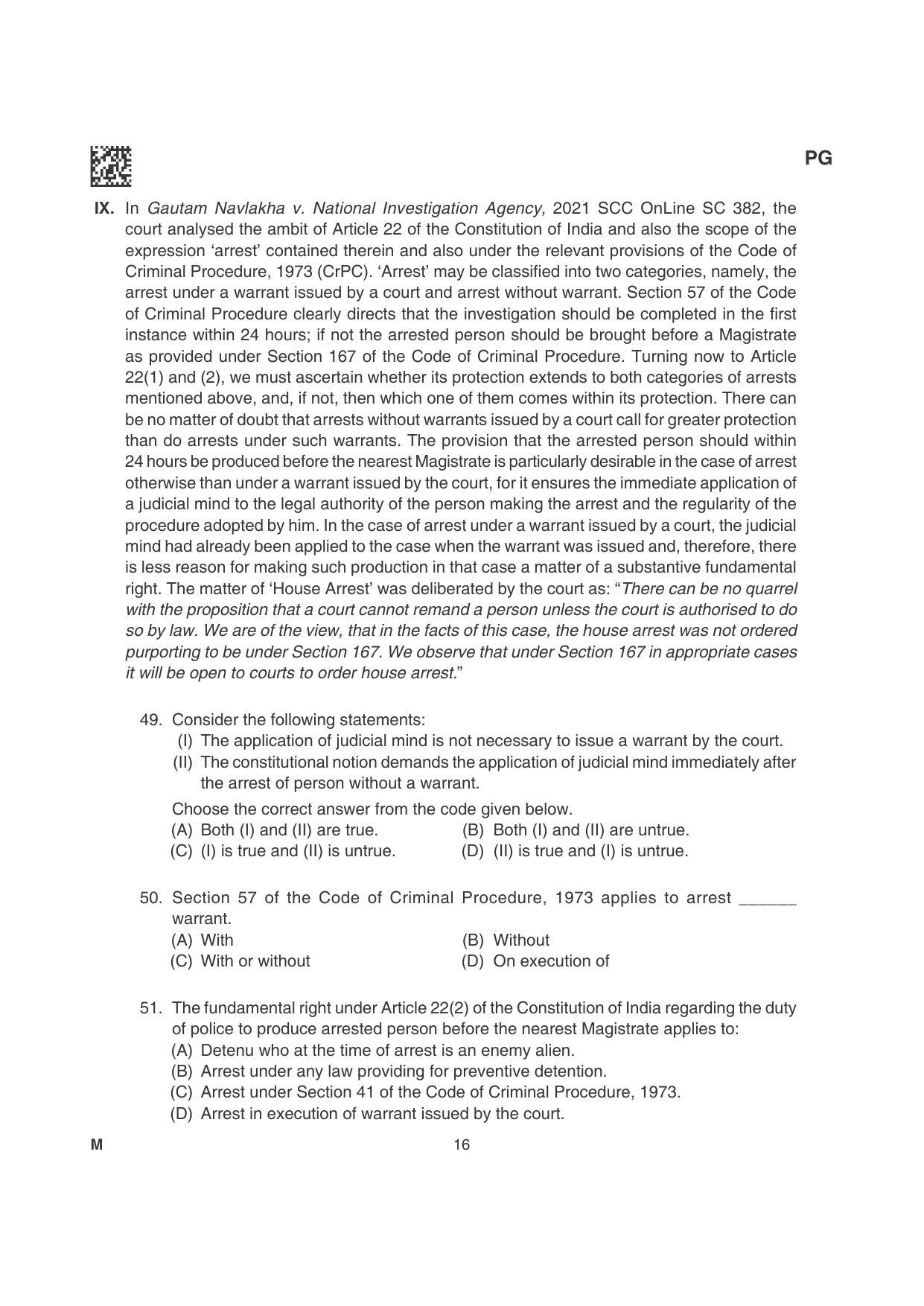 CLAT 2022 PG Question Papers - Page 16