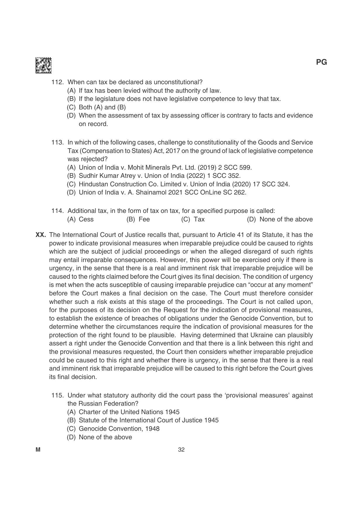 CLAT 2022 PG Question Papers - Page 32