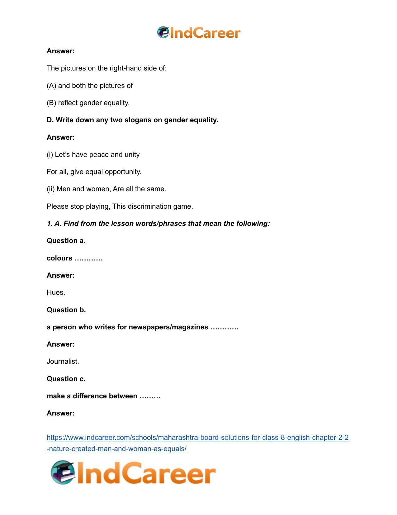 Maharashtra Board Solutions for Class 8- English: Chapter 2.2- Nature Created Man and Woman as Equals - Page 4