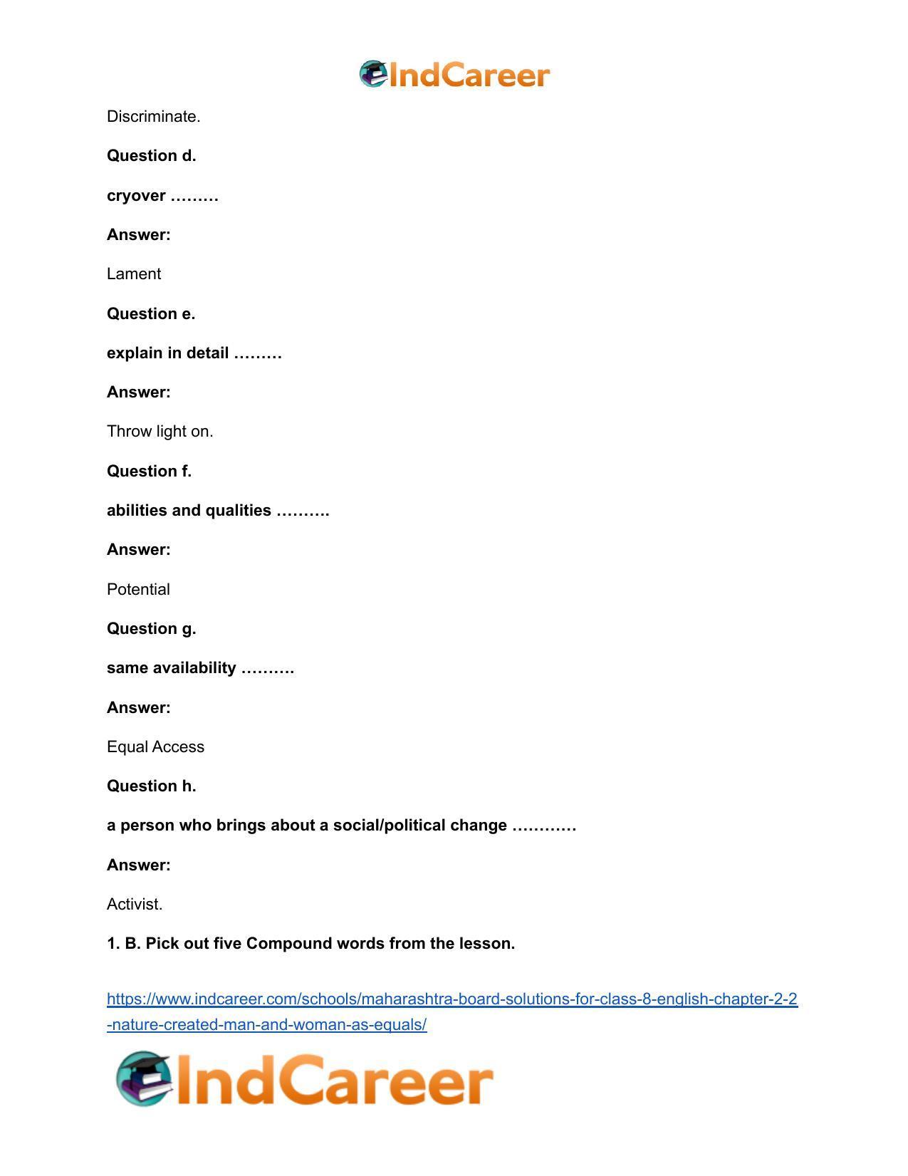 Maharashtra Board Solutions for Class 8- English: Chapter 2.2- Nature Created Man and Woman as Equals - Page 5