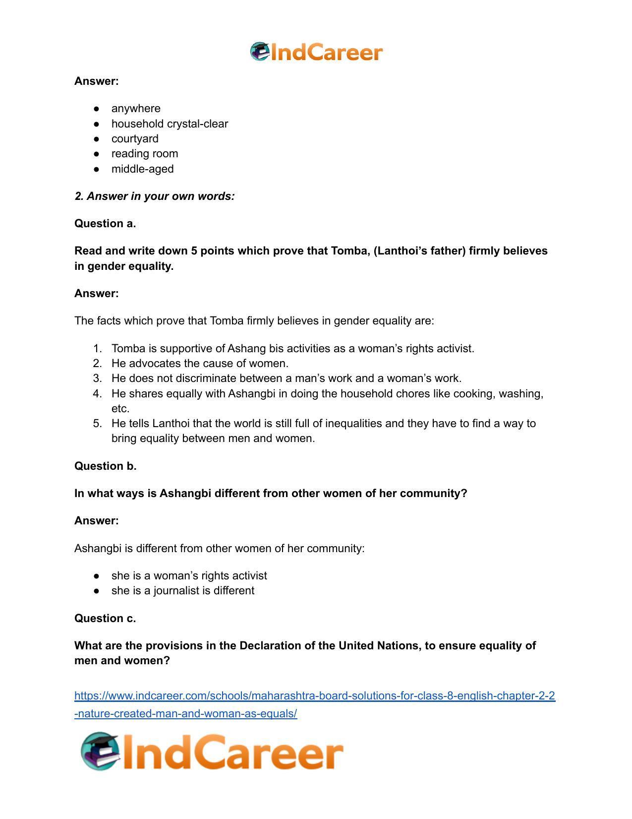 Maharashtra Board Solutions for Class 8- English: Chapter 2.2- Nature Created Man and Woman as Equals - Page 6