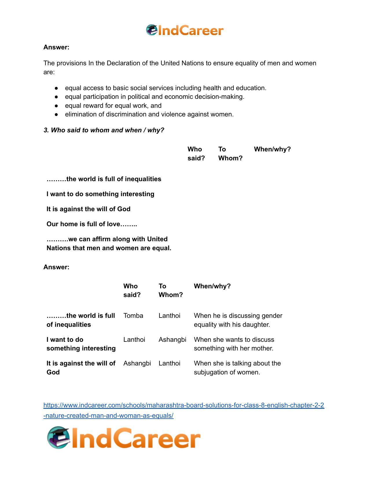 Maharashtra Board Solutions for Class 8- English: Chapter 2.2- Nature Created Man and Woman as Equals - Page 7
