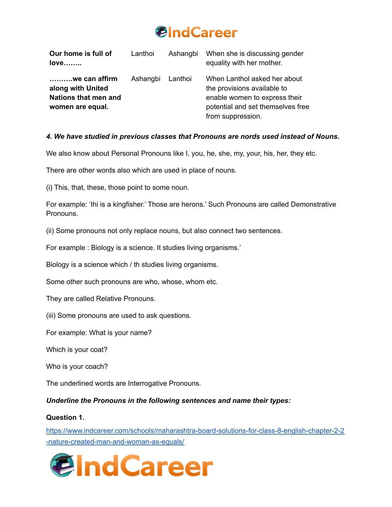 Maharashtra Board Solutions for Class 8- English: Chapter 2.2- Nature Created Man and Woman as Equals - Page 8