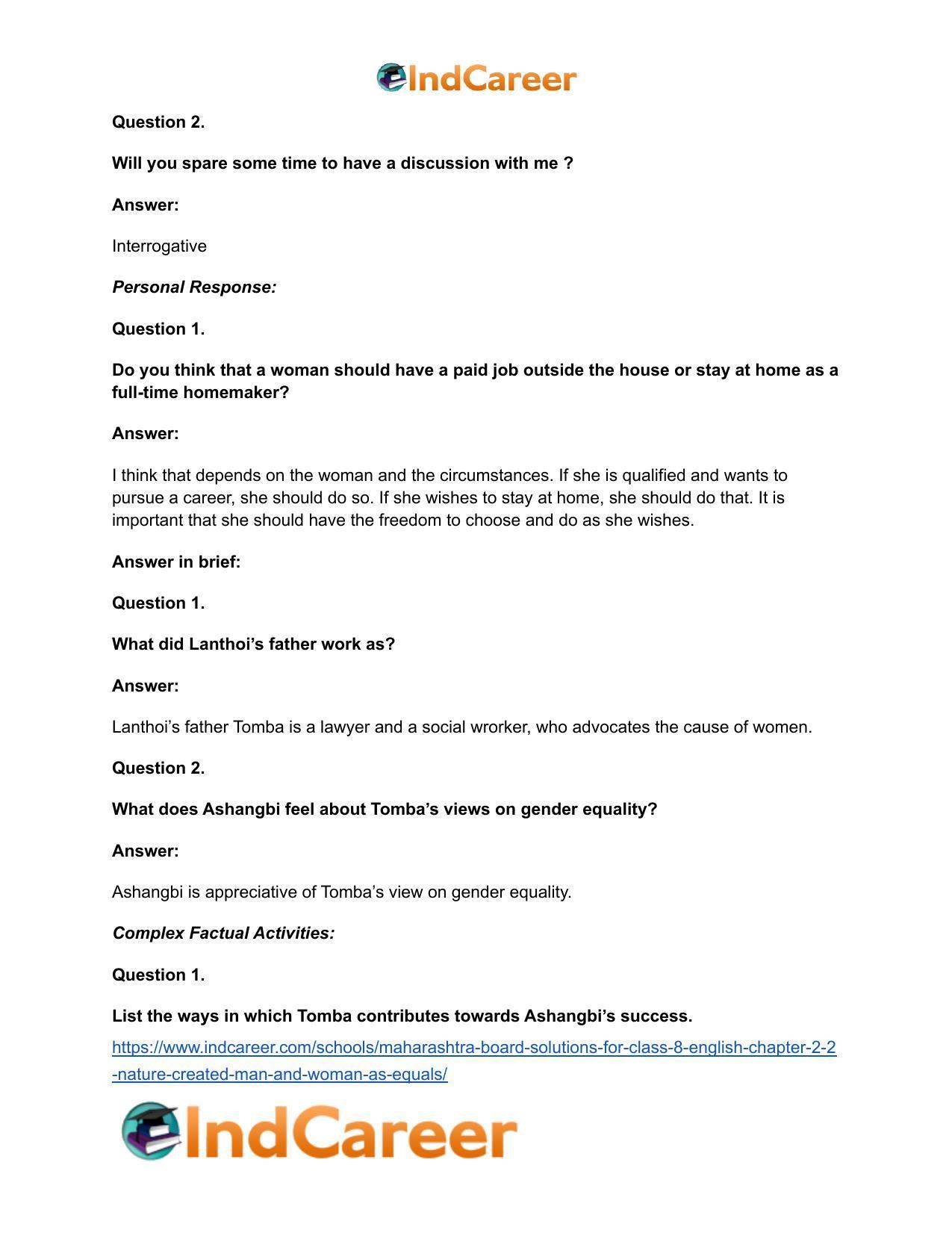 Maharashtra Board Solutions for Class 8- English: Chapter 2.2- Nature Created Man and Woman as Equals - Page 12