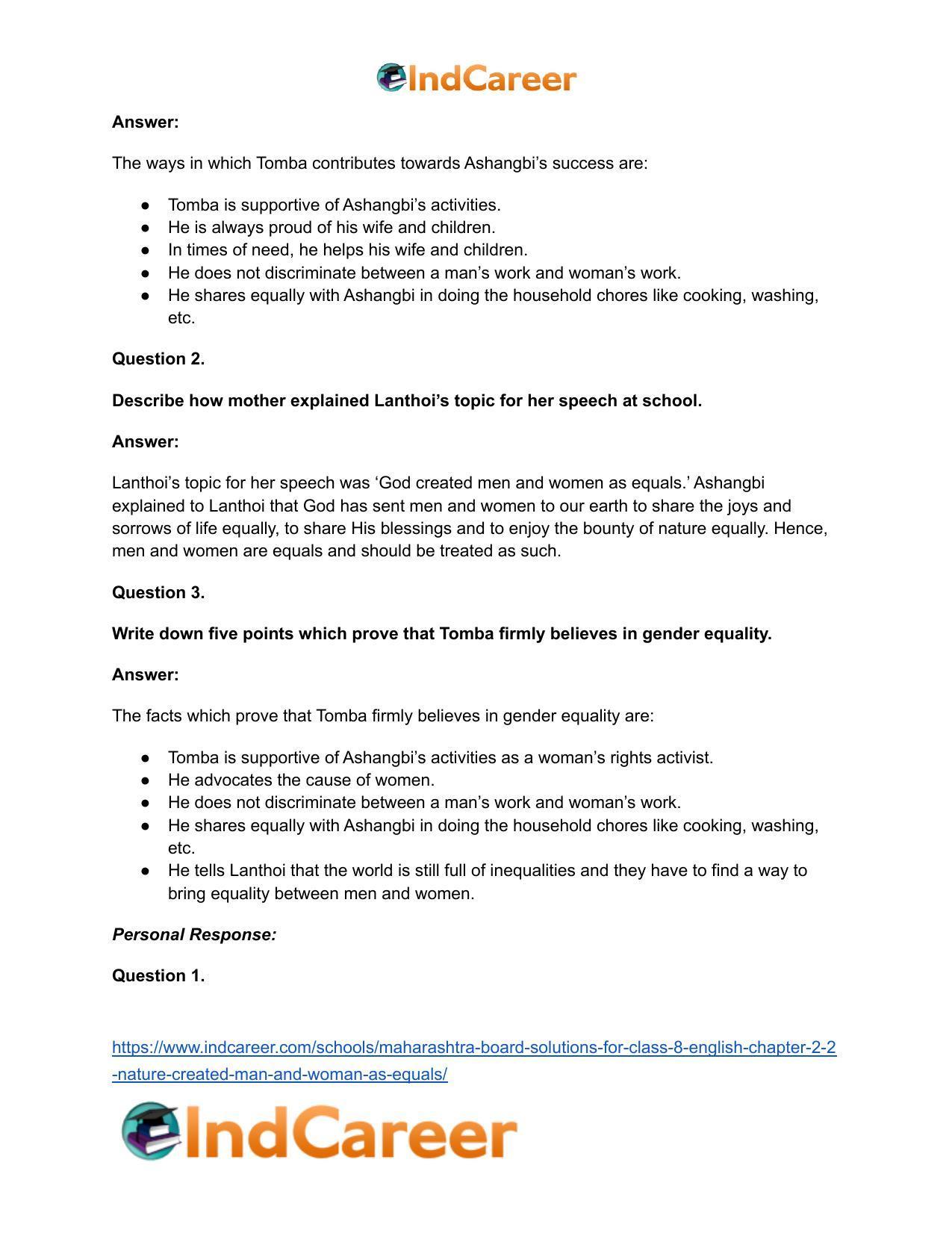 Maharashtra Board Solutions for Class 8- English: Chapter 2.2- Nature Created Man and Woman as Equals - Page 13