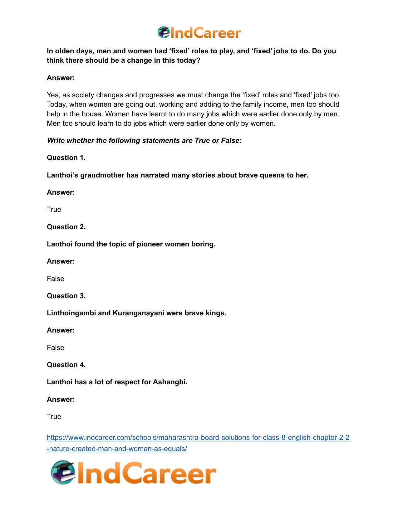 Maharashtra Board Solutions for Class 8- English: Chapter 2.2- Nature Created Man and Woman as Equals - Page 14