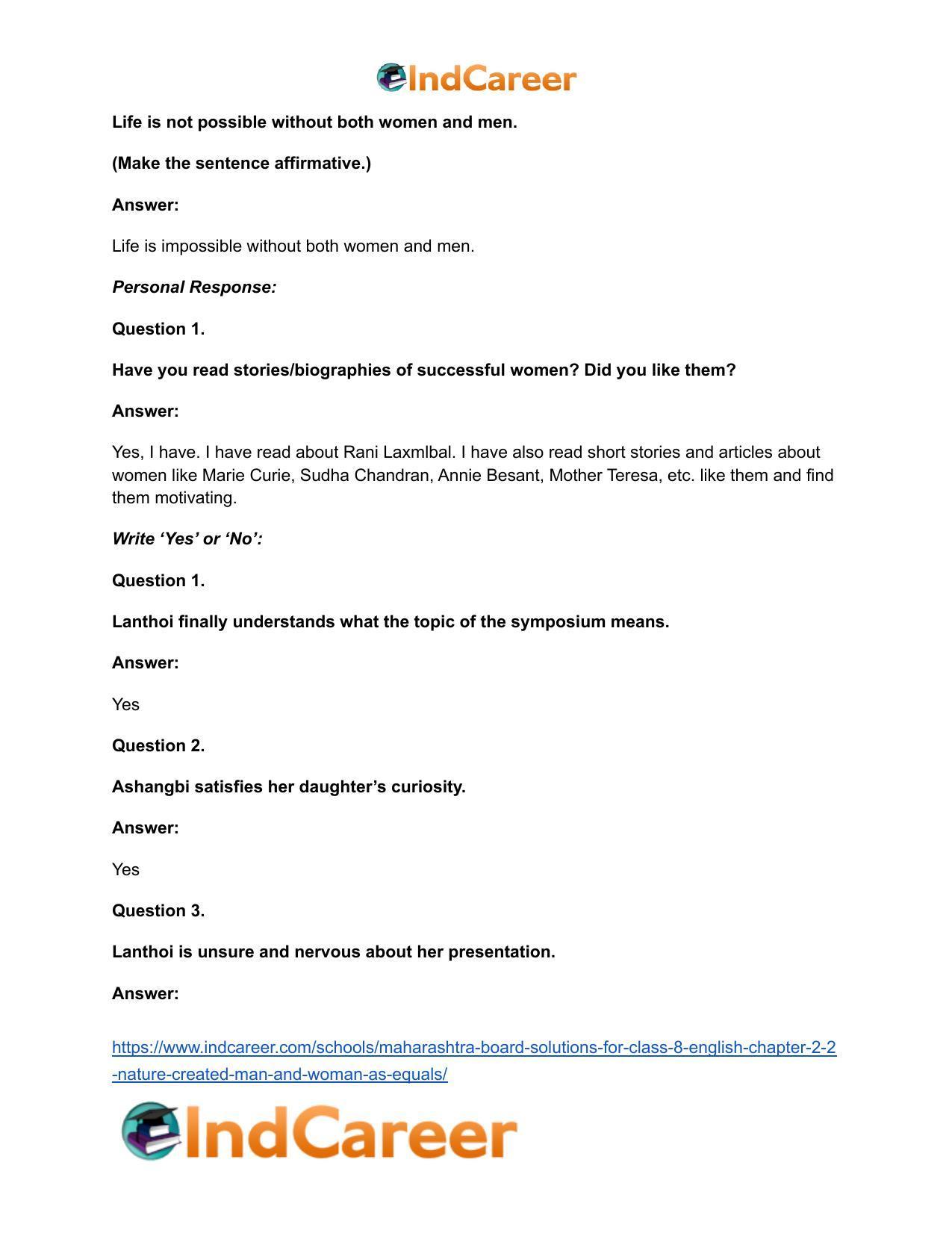 Maharashtra Board Solutions for Class 8- English: Chapter 2.2- Nature Created Man and Woman as Equals - Page 17