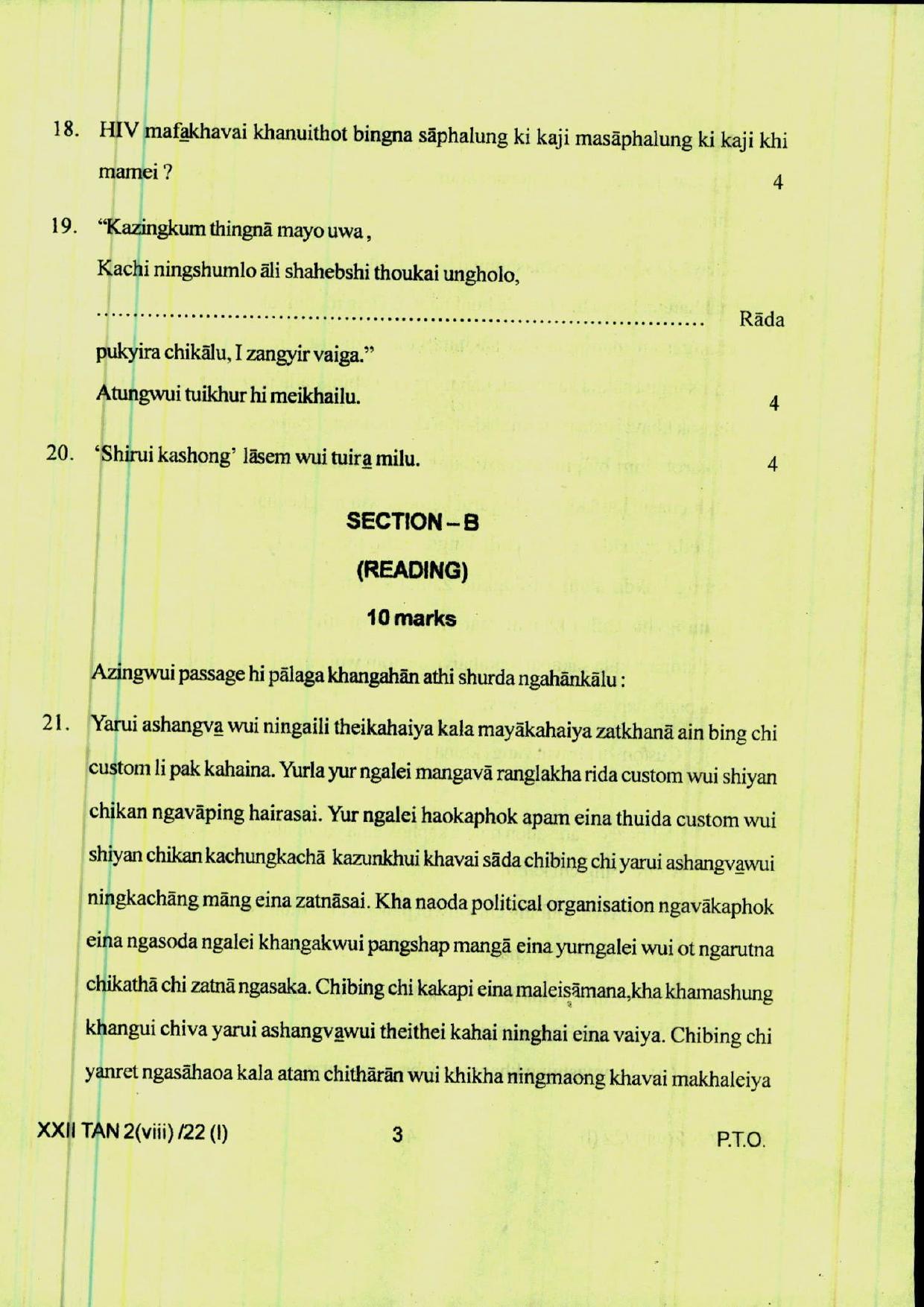 COHSEM 12th Question Papers Improvement 2022 Tangkhul (M.I.L.) - Page 3