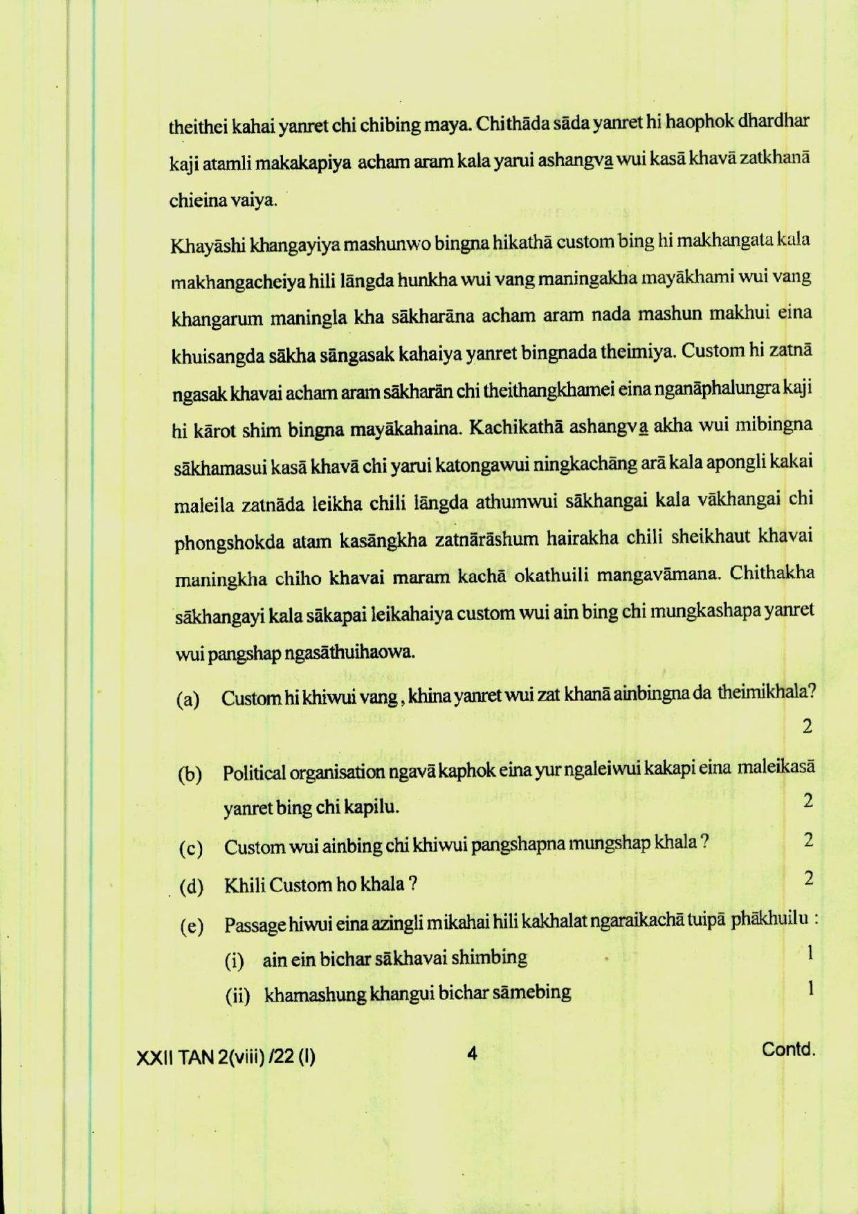 COHSEM 12th Question Papers Improvement 2022 Tangkhul (M.I.L.) - Page 4