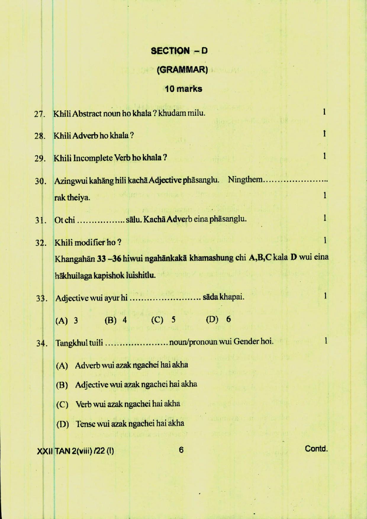 COHSEM 12th Question Papers Improvement 2022 Tangkhul (M.I.L.) - Page 6
