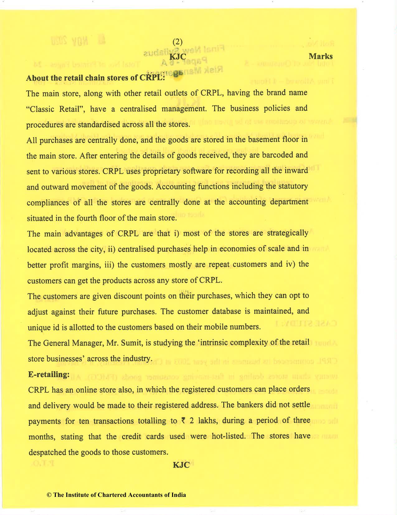 CA Final Nov 2020 Question Paper - Paper 6A – Risk Management - Page 2