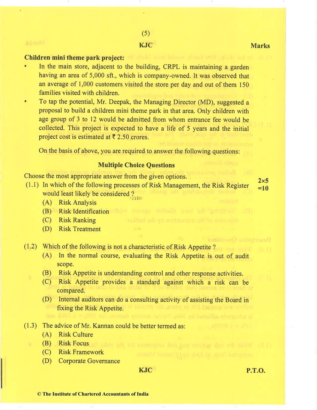 CA Final Nov 2020 Question Paper - Paper 6A – Risk Management - Page 5