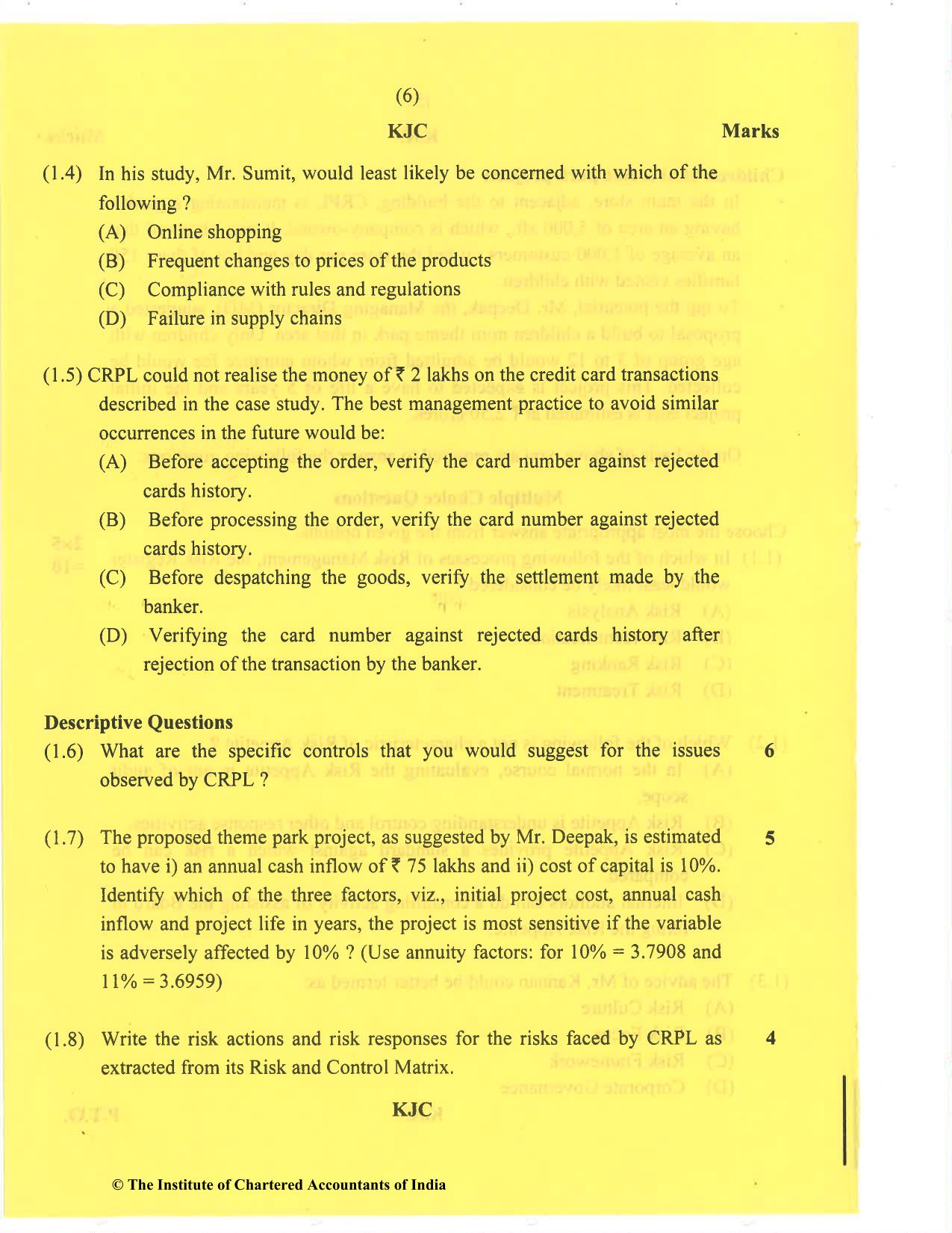 CA Final Nov 2020 Question Paper - Paper 6A – Risk Management - Page 6