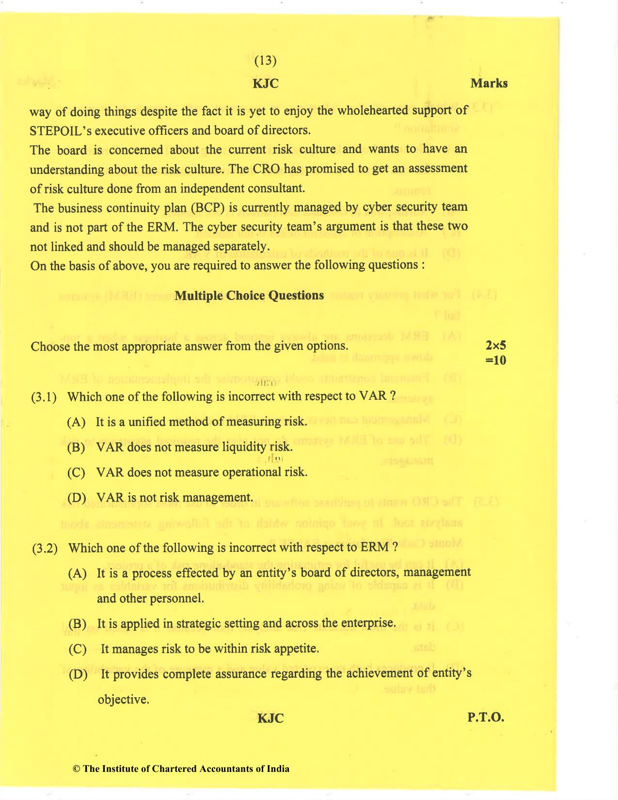CA Final Nov 2020 Question Paper - Paper 6A – Risk Management - Page 13