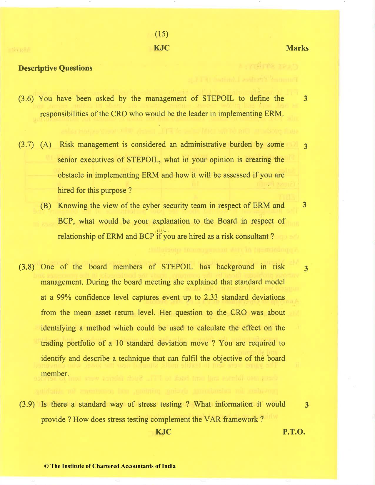 CA Final Nov 2020 Question Paper - Paper 6A – Risk Management - Page 15