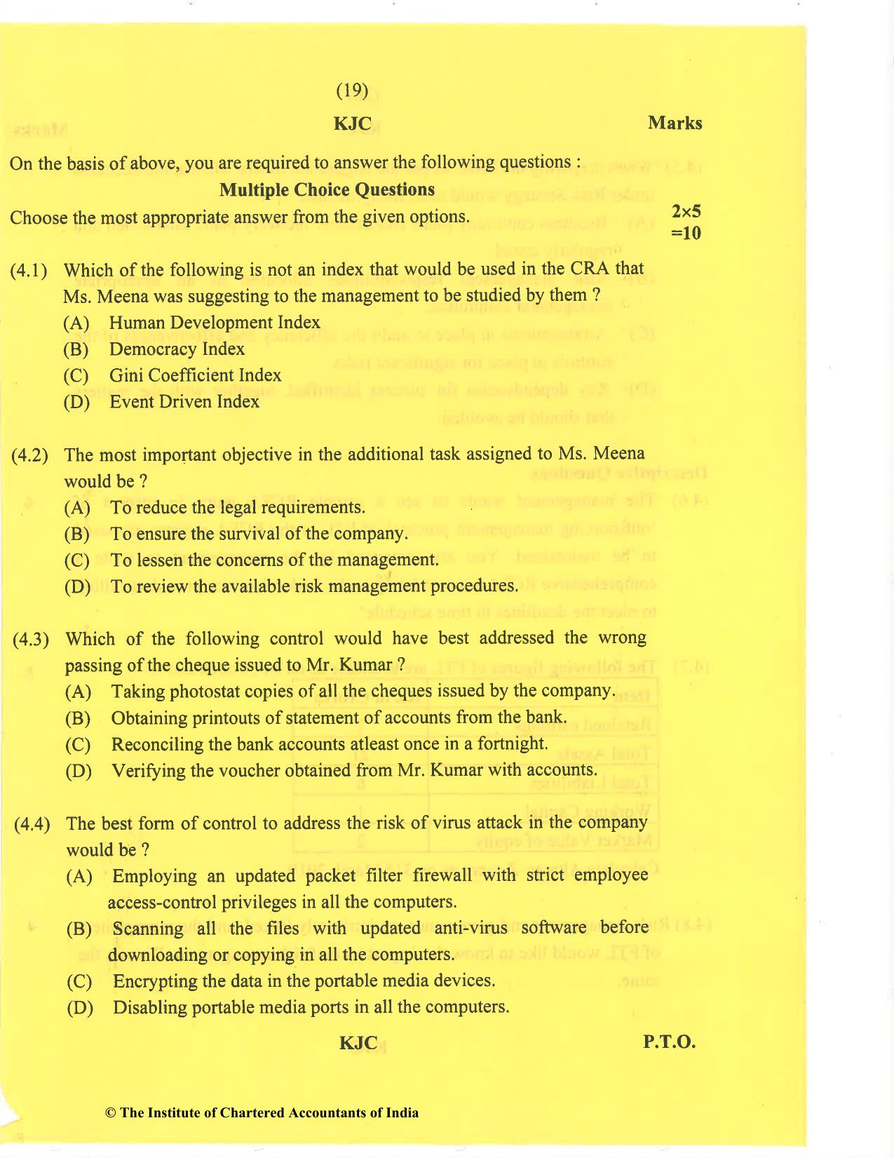 CA Final Nov 2020 Question Paper - Paper 6A – Risk Management - Page 19