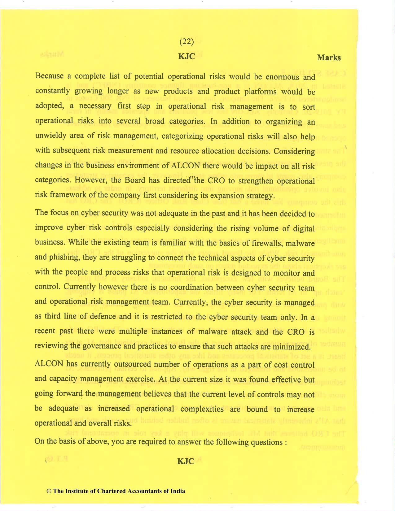 CA Final Nov 2020 Question Paper - Paper 6A – Risk Management - Page 22