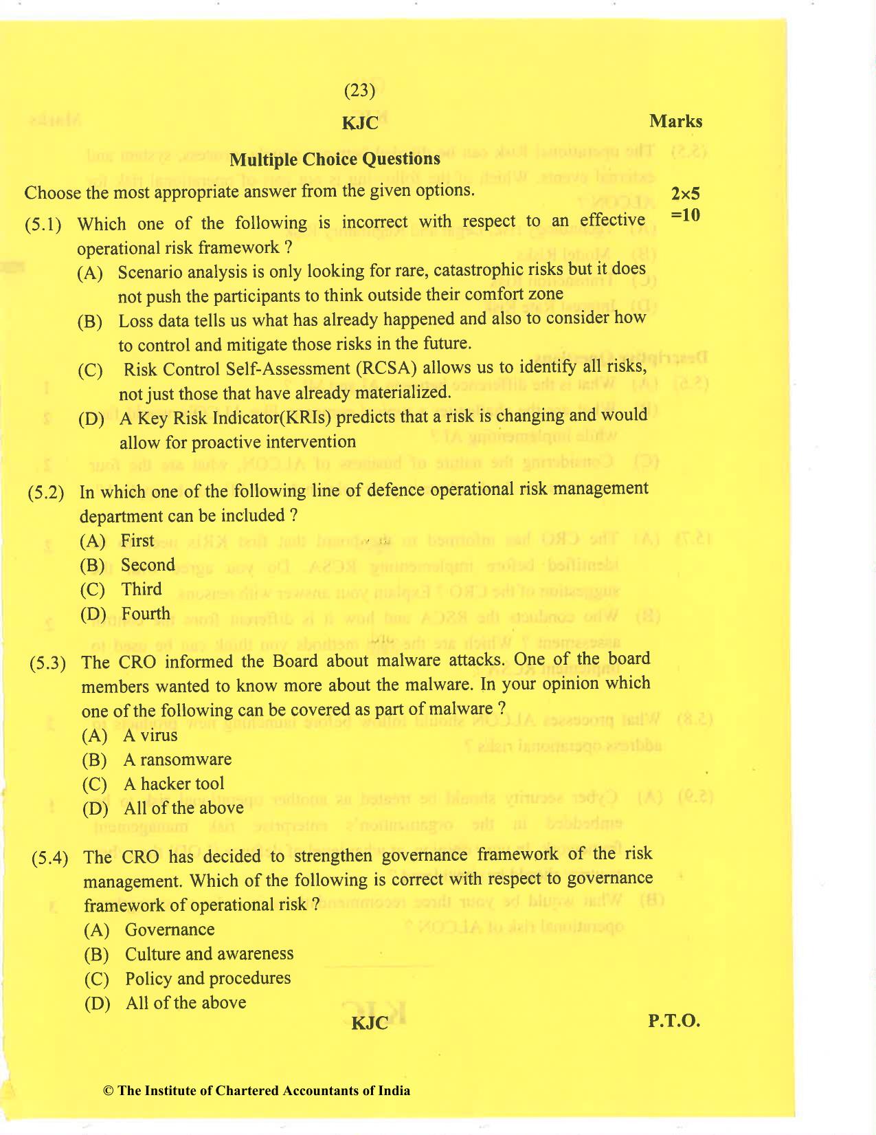 CA Final Nov 2020 Question Paper - Paper 6A – Risk Management - Page 23