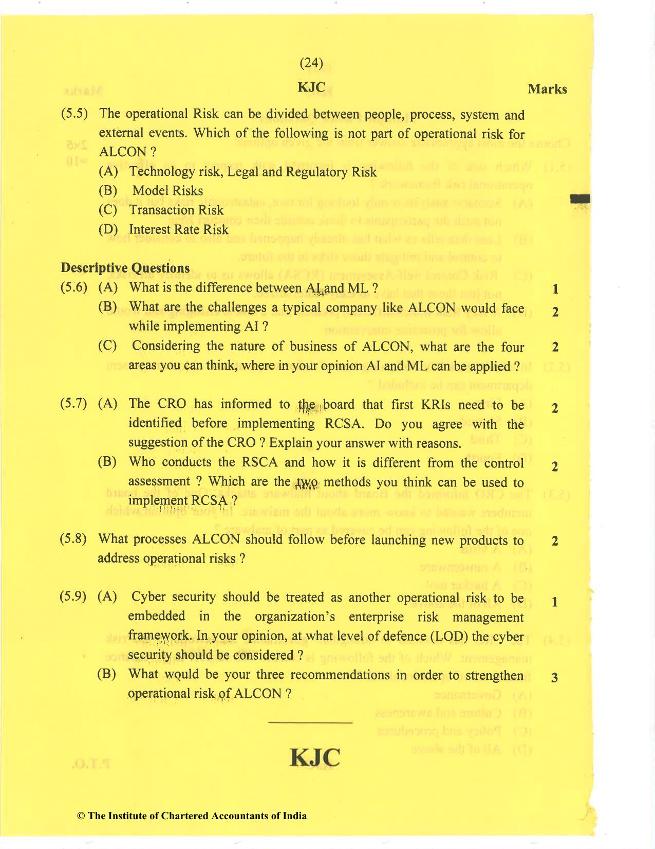 CA Final Nov 2020 Question Paper - Paper 6A – Risk Management - Page 24