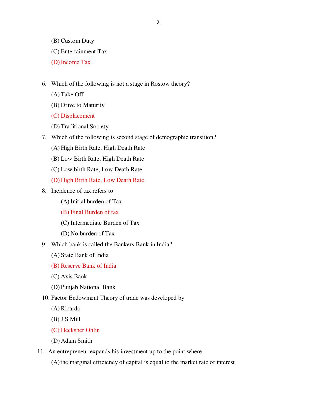 Odisha CPET ECONOMICS SET II 2021 Question Paper - Page 2