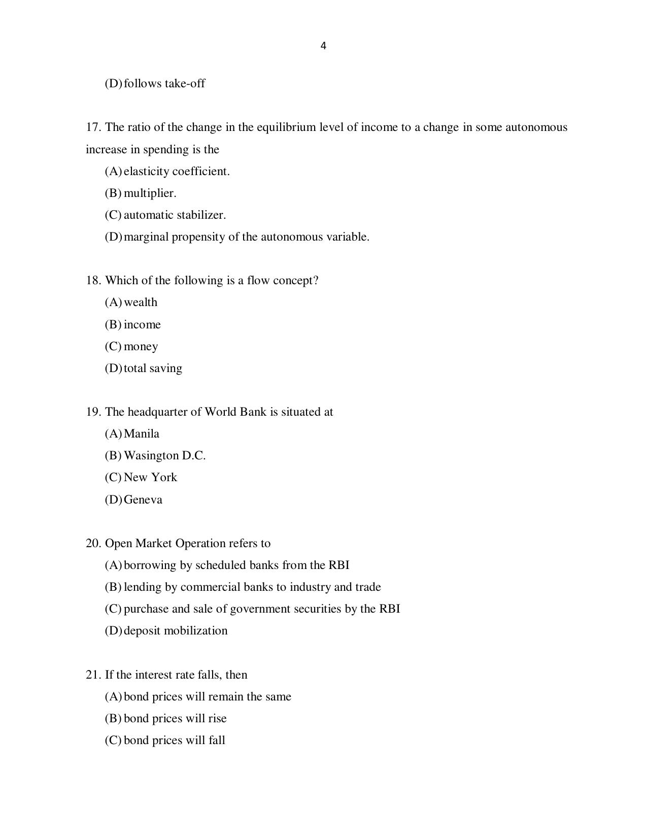 Odisha CPET ECONOMICS SET II 2021 Question Paper - Page 4