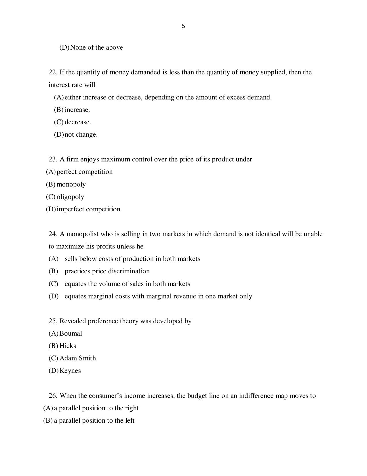 Odisha CPET ECONOMICS SET II 2021 Question Paper - Page 5