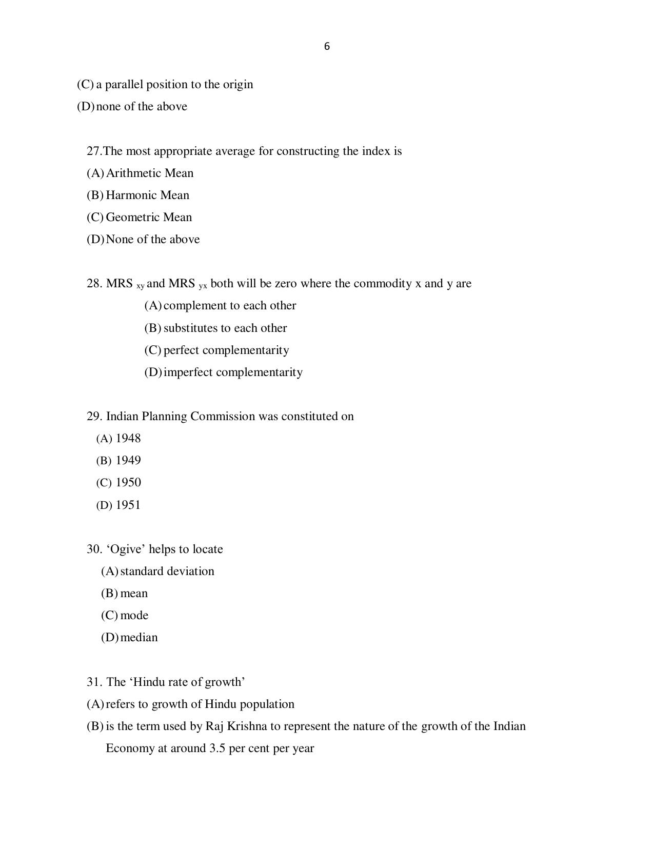 Odisha CPET ECONOMICS SET II 2021 Question Paper - Page 6
