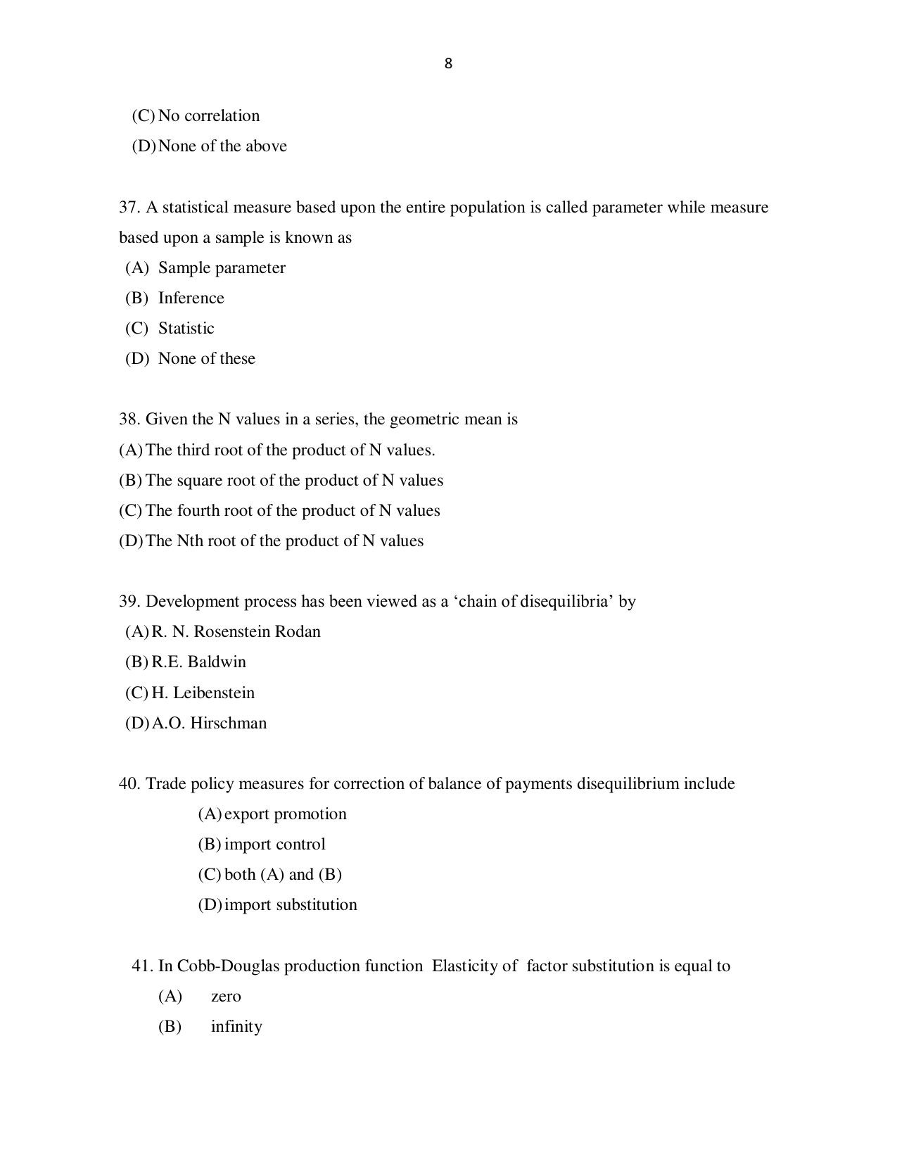 Odisha CPET ECONOMICS SET II 2021 Question Paper - Page 8