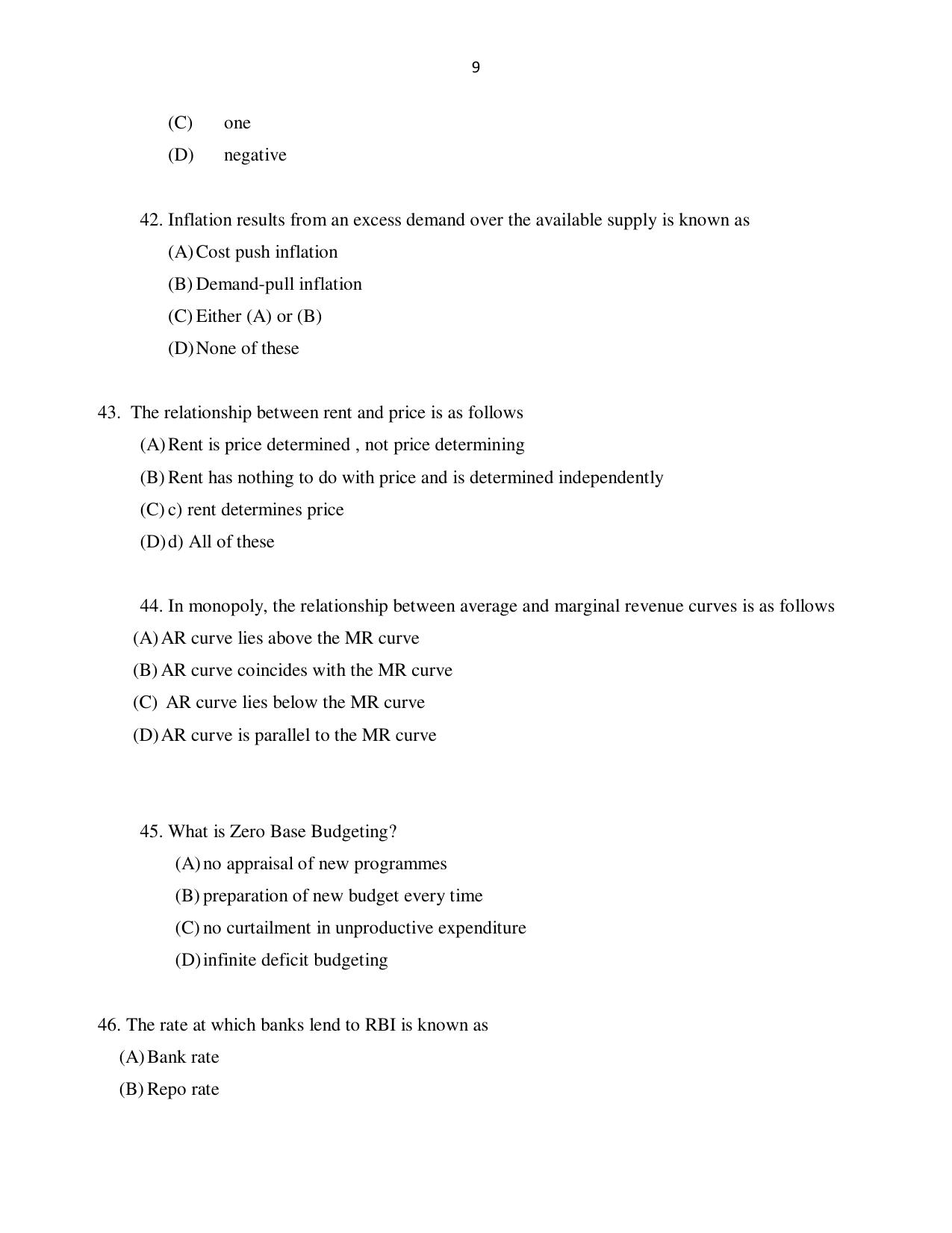 Odisha CPET ECONOMICS SET II 2021 Question Paper - Page 9