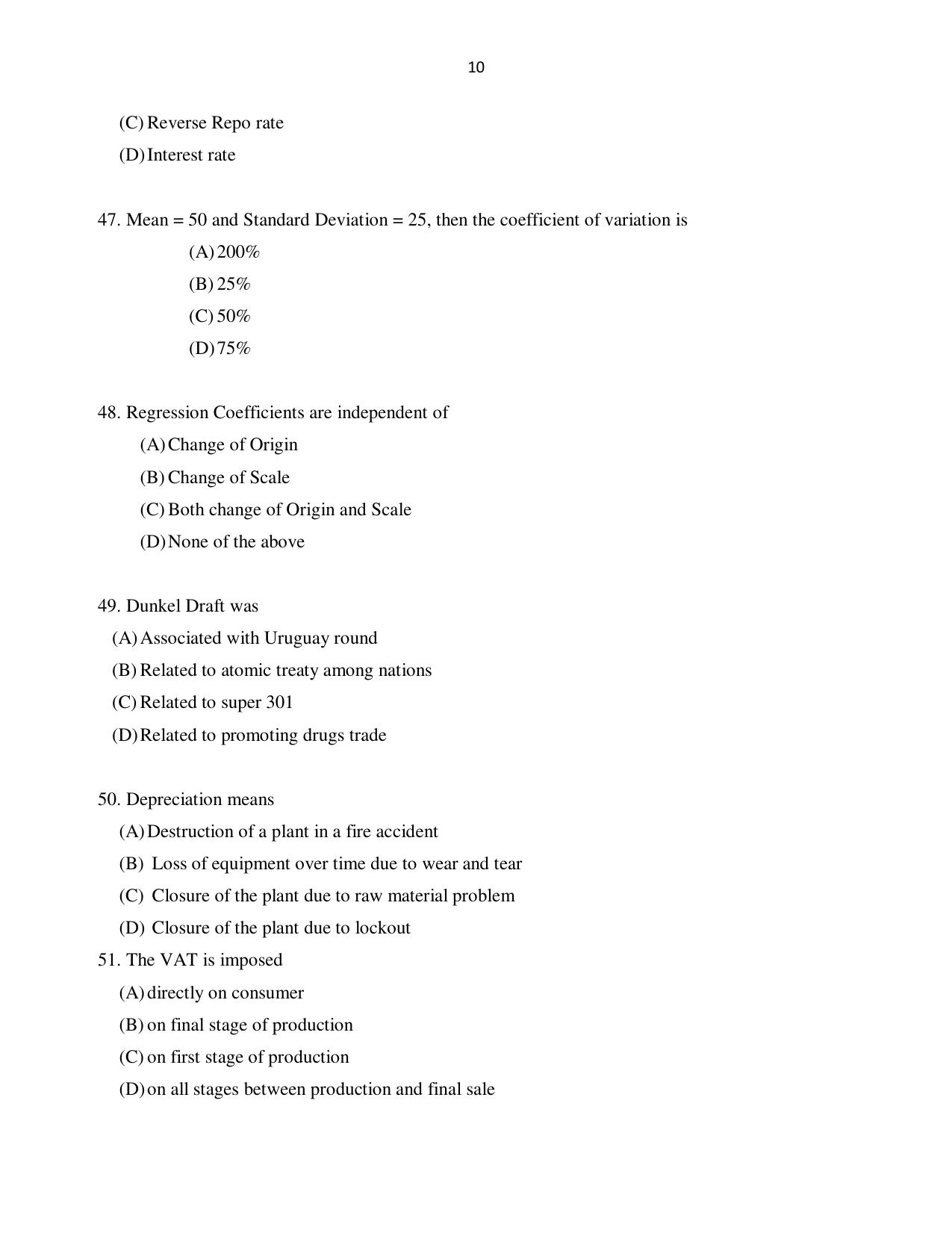 Odisha CPET ECONOMICS SET II 2021 Question Paper - Page 10