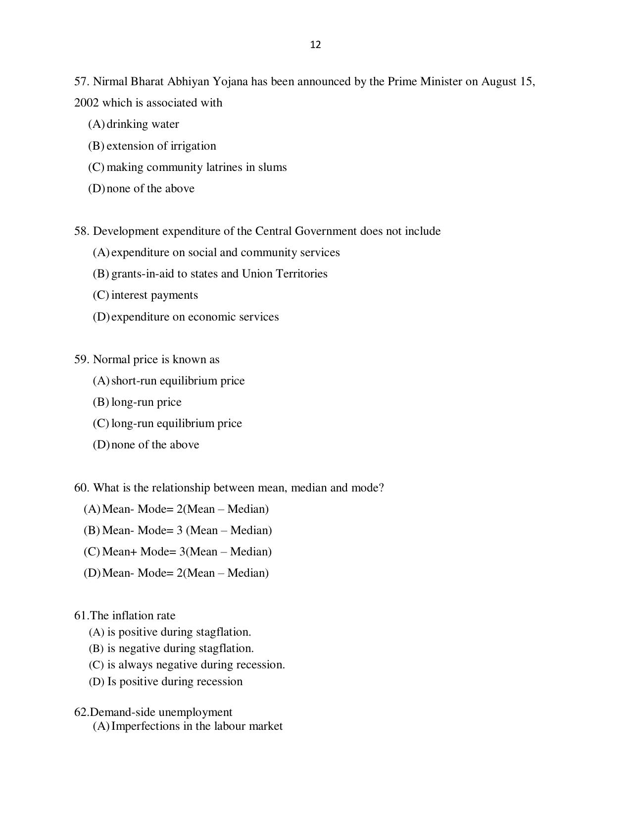 Odisha CPET ECONOMICS SET II 2021 Question Paper - Page 12