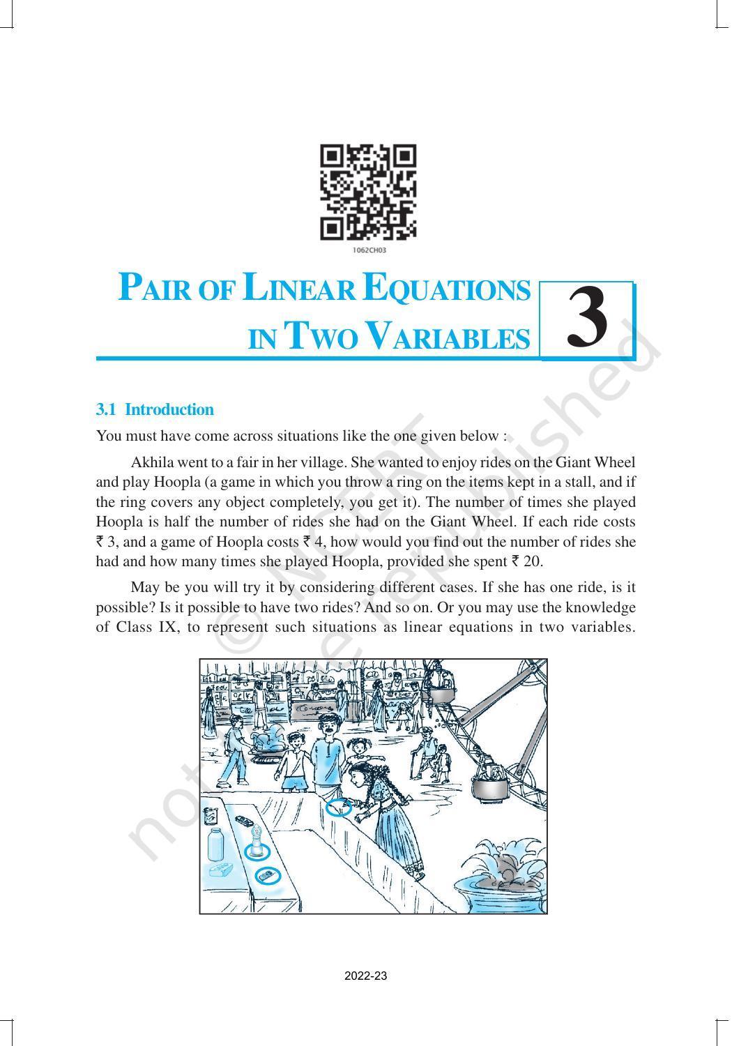 NCERT Book for Class 10 Maths Chapter 3 Pair of Linear Equations in Two Variables - Page 1
