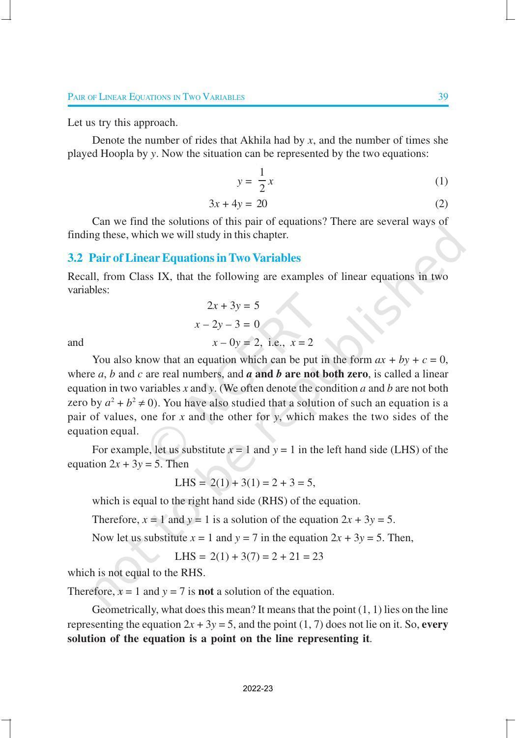 NCERT Book for Class 10 Maths Chapter 3 Pair of Linear Equations in Two Variables - Page 2