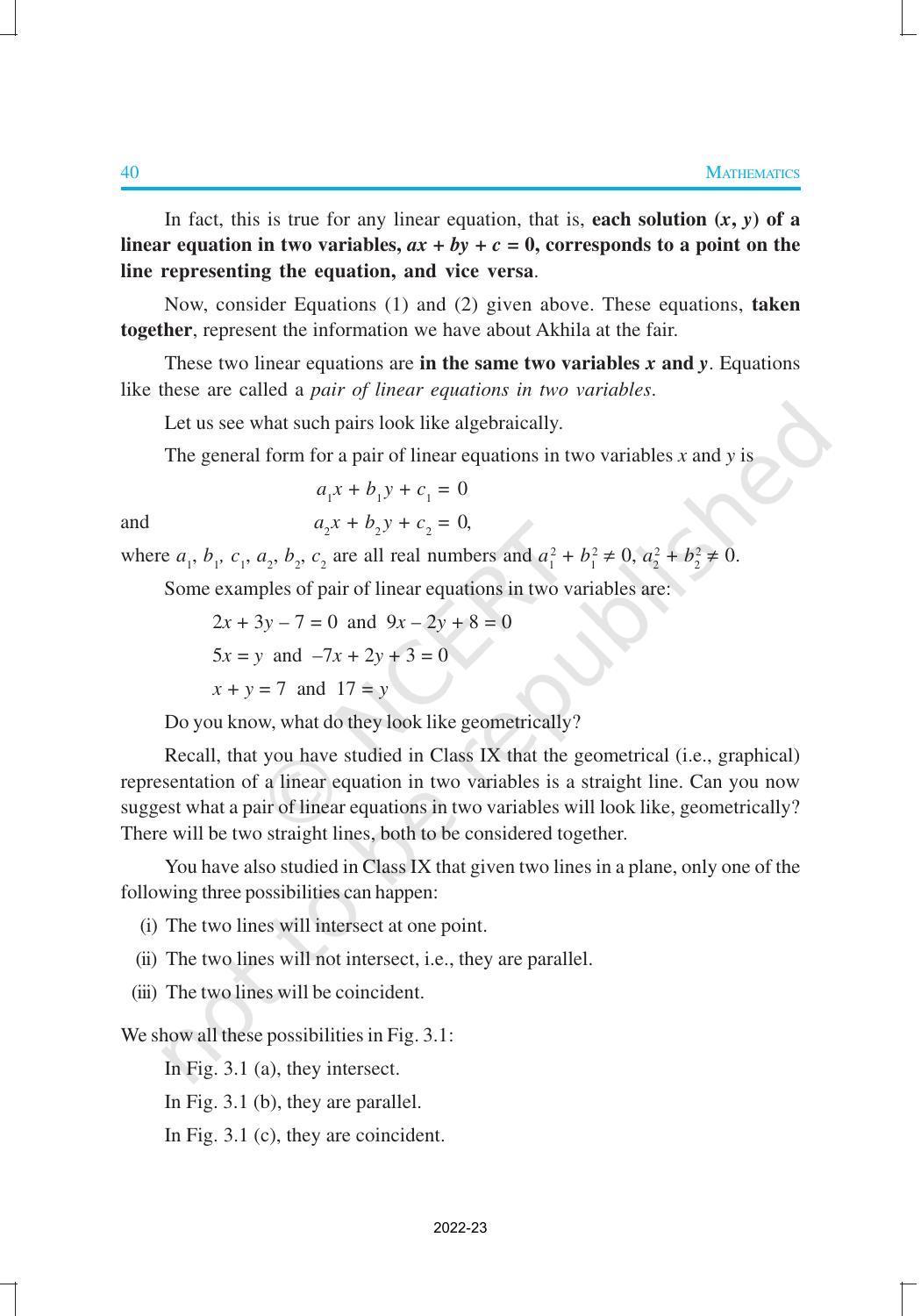 NCERT Book for Class 10 Maths Chapter 3 Pair of Linear Equations in Two Variables - Page 3