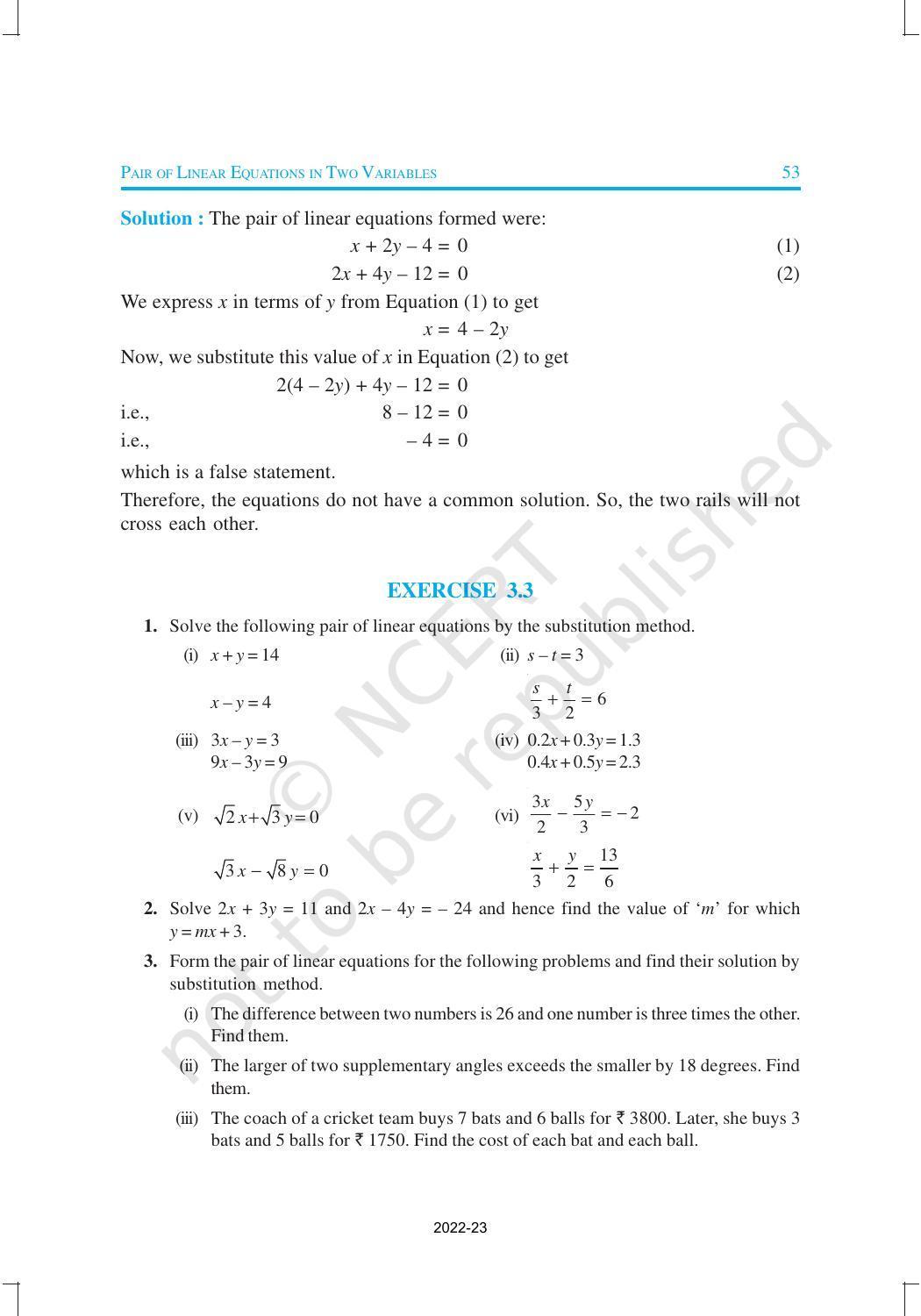 NCERT Book for Class 10 Maths Chapter 3 Pair of Linear Equations in Two Variables - Page 16