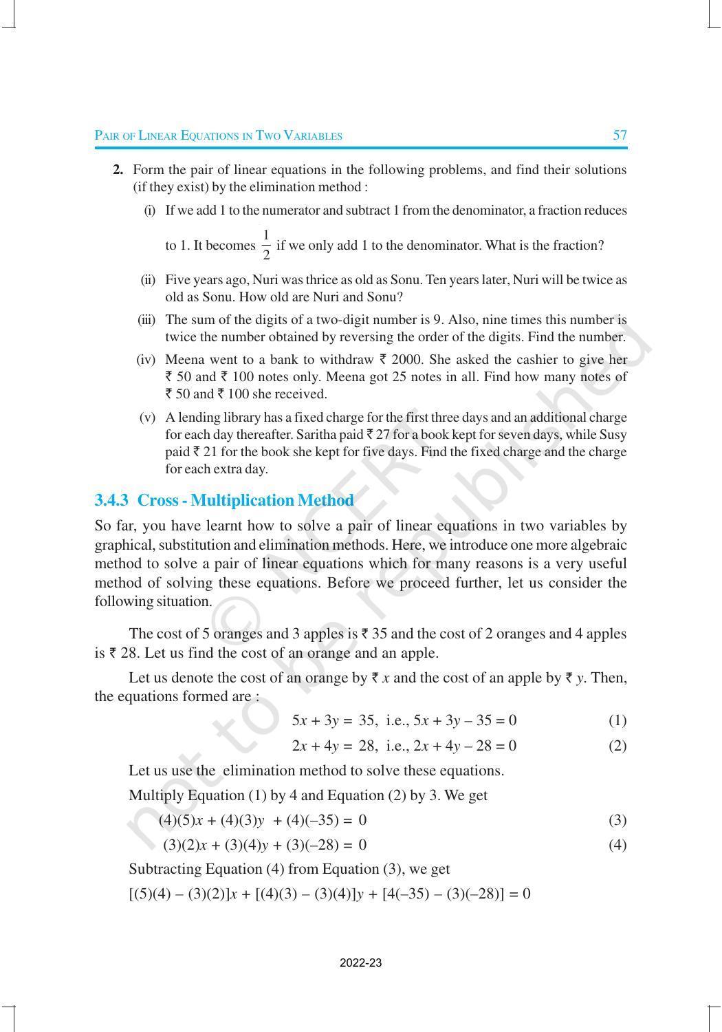 NCERT Book for Class 10 Maths Chapter 3 Pair of Linear Equations in Two Variables - Page 20