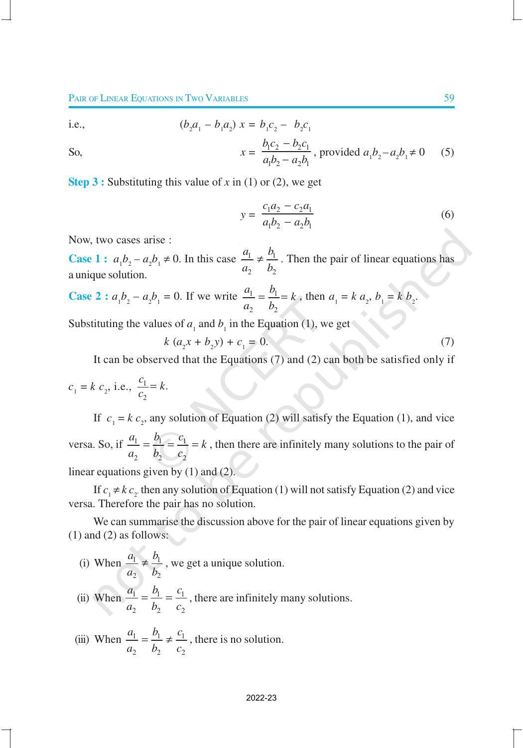 NCERT Book for Class 10 Maths Chapter 3 Pair of Linear Equations in Two Variables - Page 22