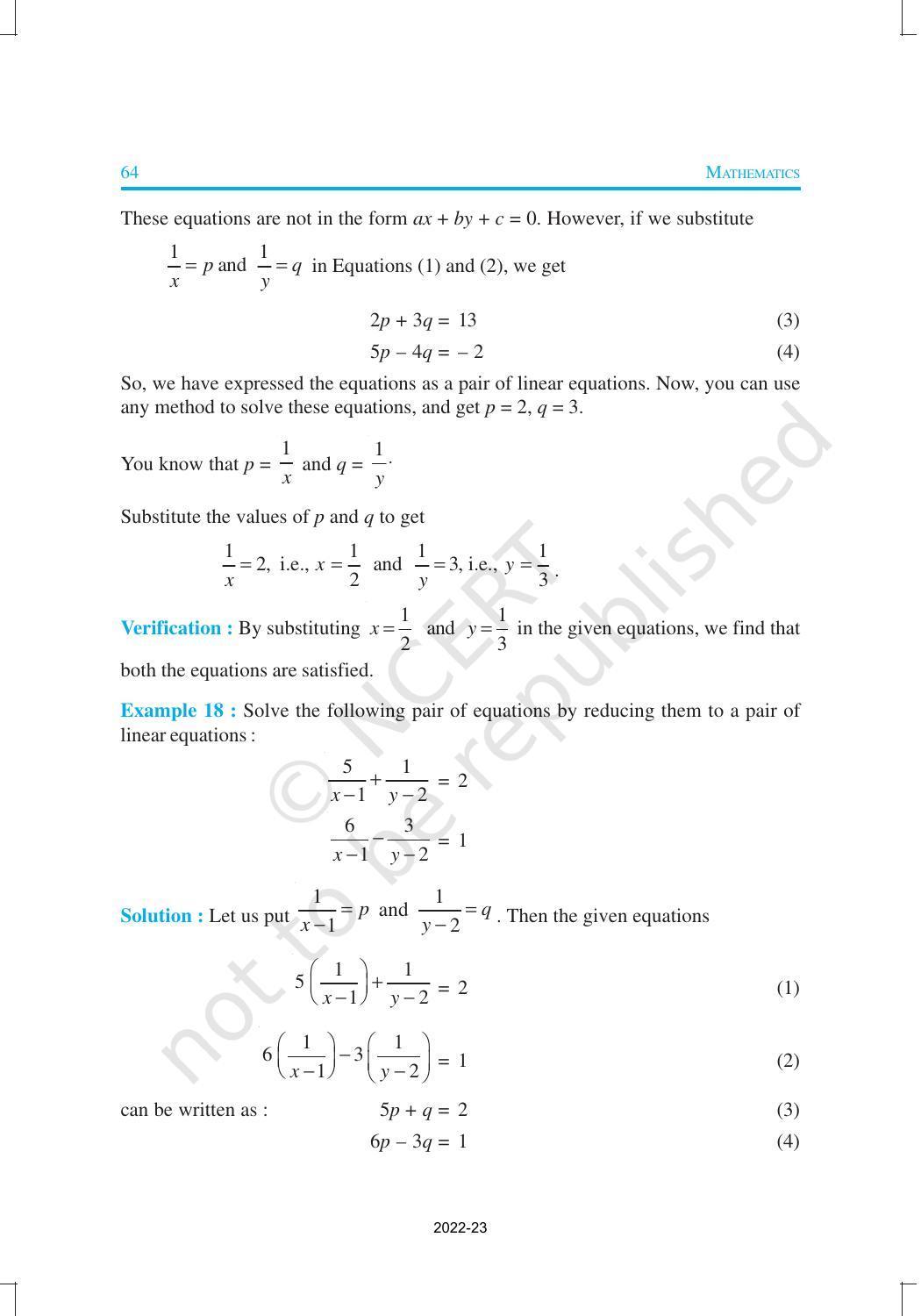 NCERT Book for Class 10 Maths Chapter 3 Pair of Linear Equations in Two Variables - Page 27