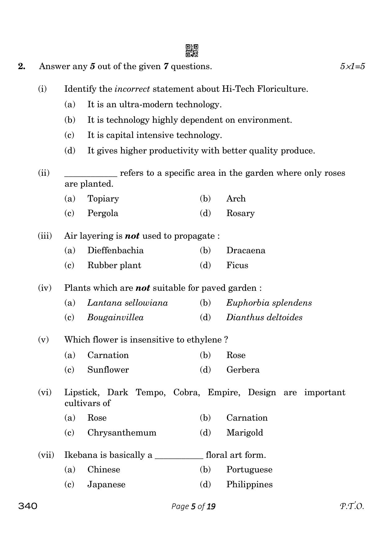 CBSE Class 12 340 Horticulture 2023 Question Paper - Page 5