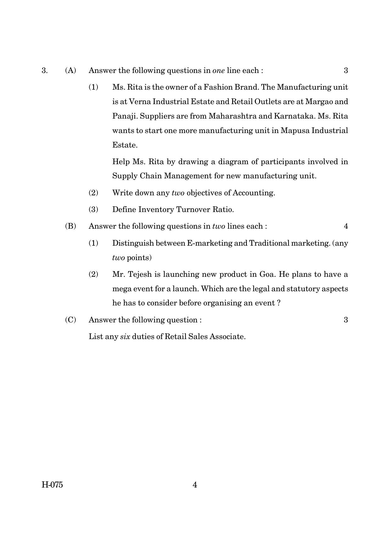 Goa Board Class 12 Retail   (March 2019) Question Paper - Page 4